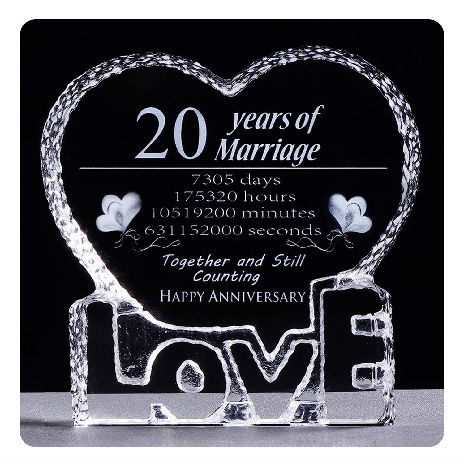 YWHL Escultura de cristal para el 20 aniversario de boda, regalos de recuerdo para su esposa, novia, él, esposo (20 años)