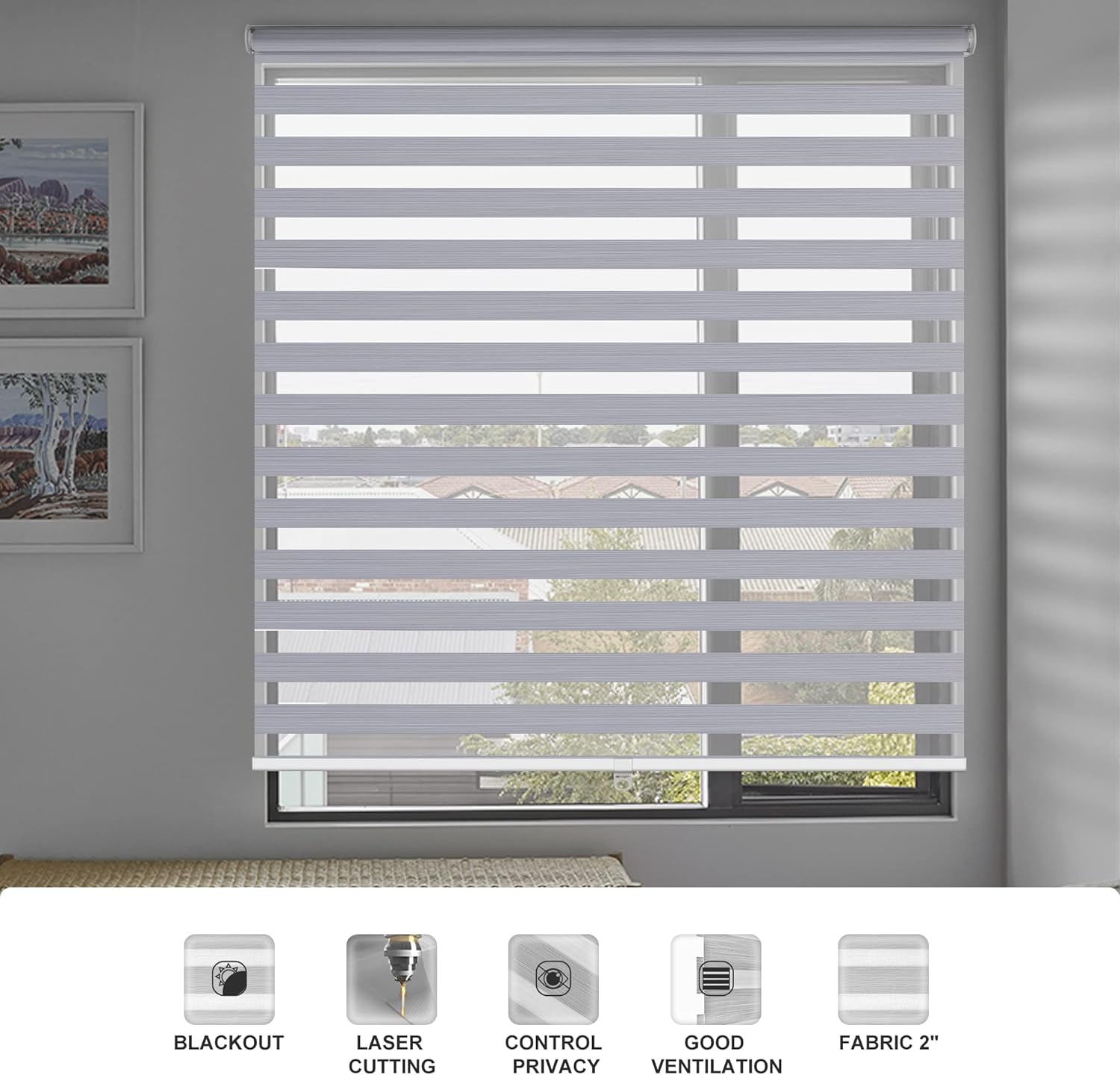 Boolegon Persianas enrollables estilo cebra sin cordón, con diseño de cebra personalizables, con filtro de luz o apagón, de fácil control, color