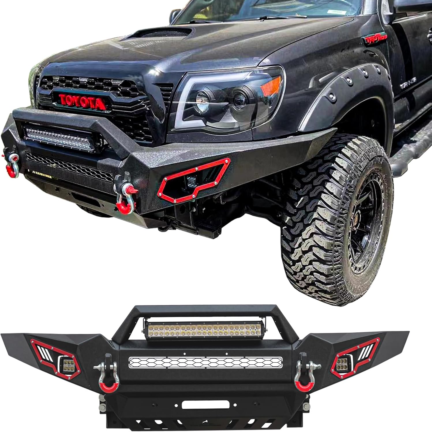 Parachoques delantero apto para Toyota Tacoma 2005-2015 (2. generación) negro de textura fina