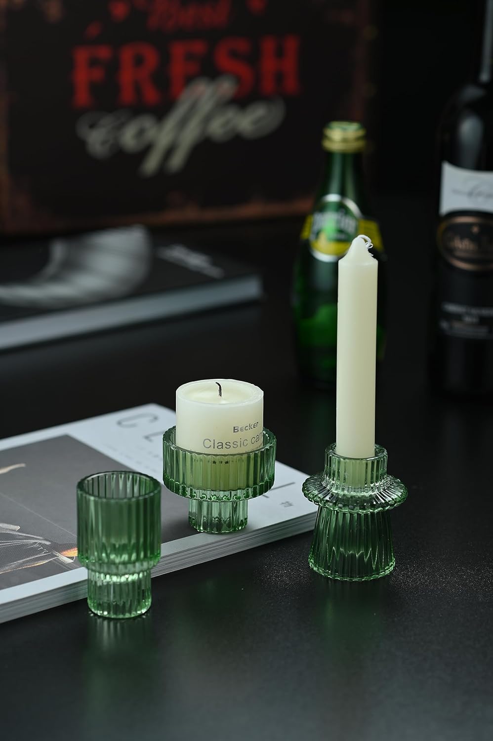 Portavelas de cristal verde para candelabros cónicos para centros de mesa candelita decoración de boda cena fiesta, 6 piezas