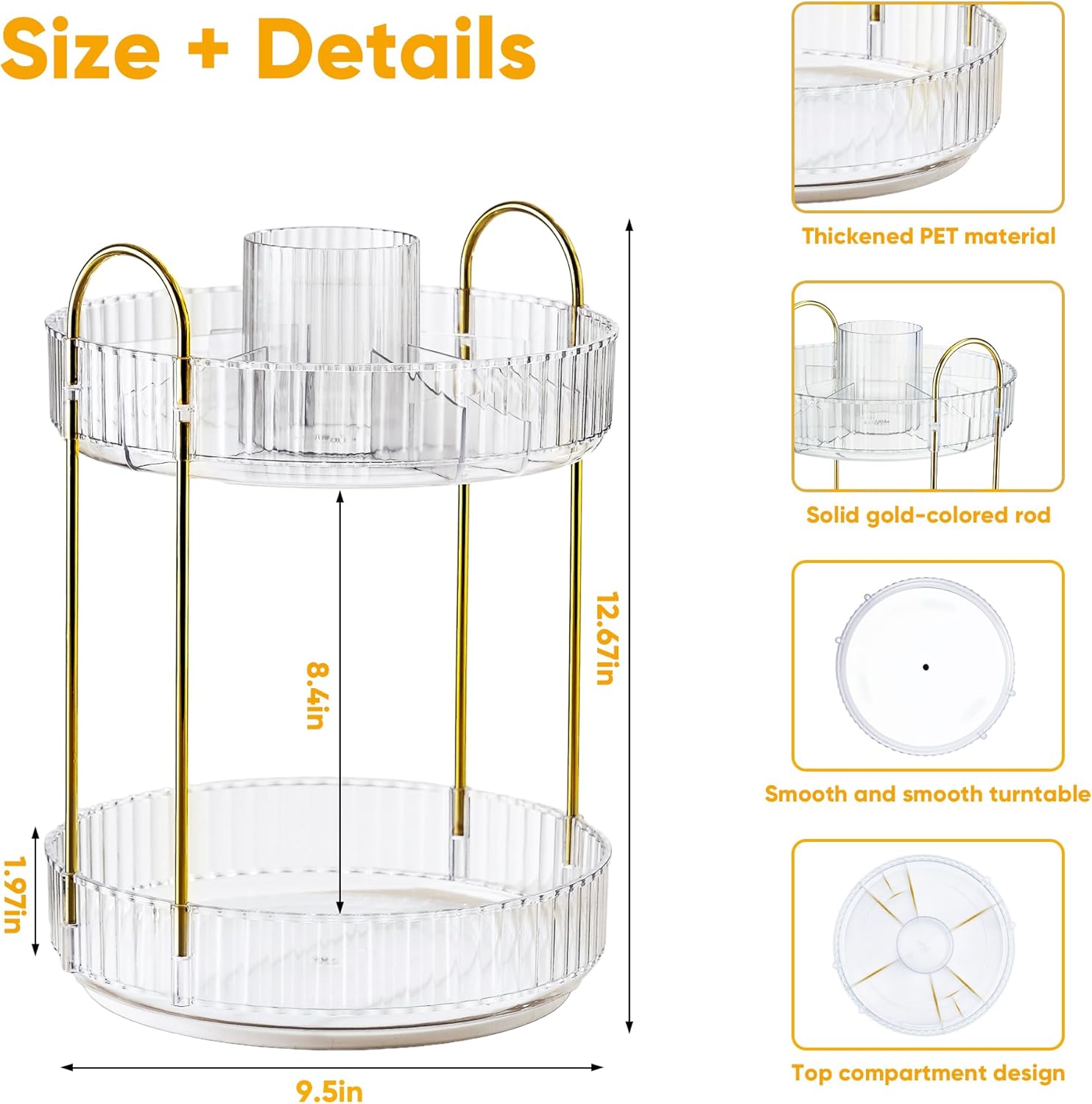 XISIYUJZ Organizador de maquillaje giratorio de 360 para tocador de 2 niveles, organizador de tocador de baño de alta capacidad, organizador de