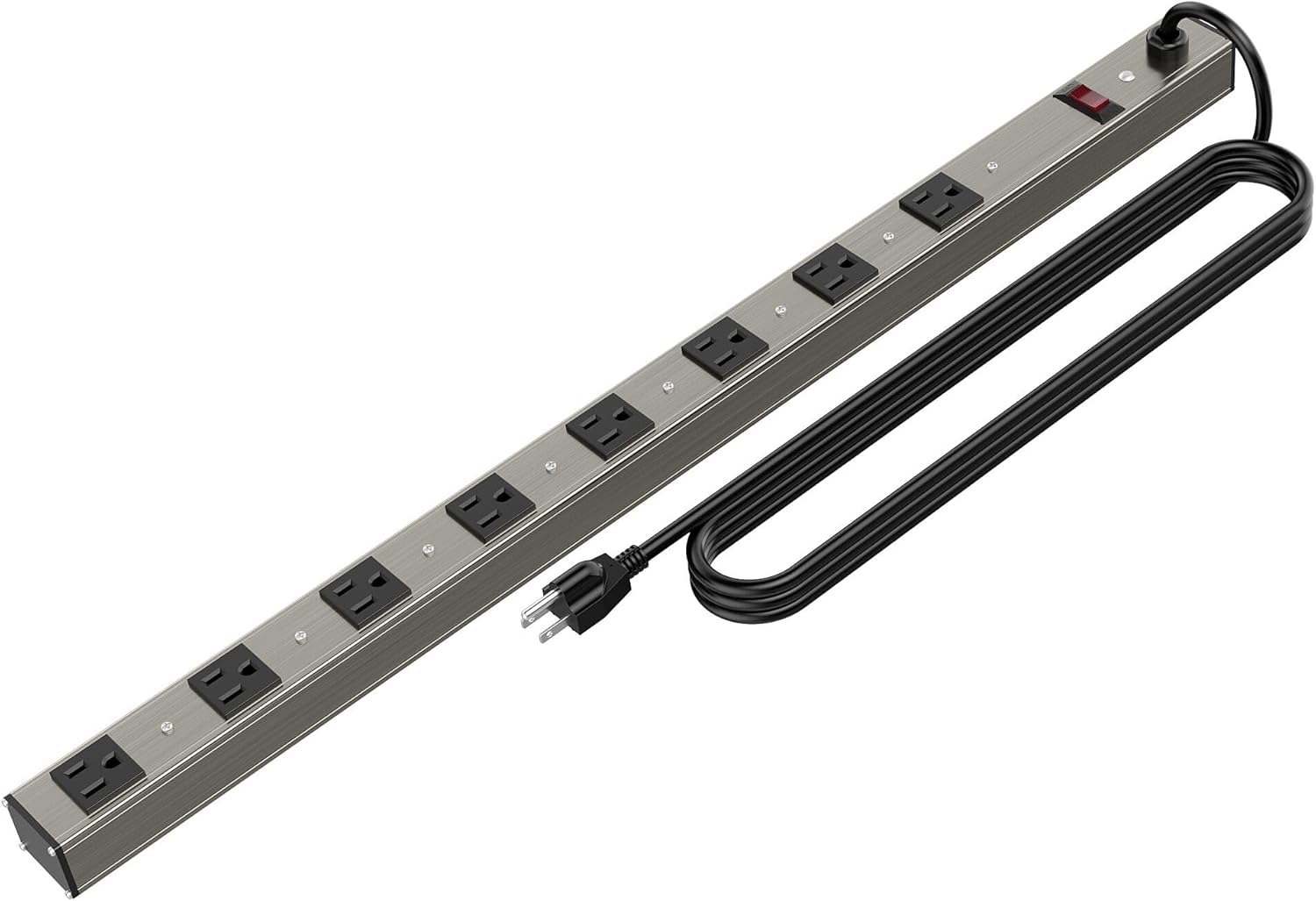 Oviitech Tira de alimentación de enchufe de metal de 8 tomas, tira de alimentación de enchufe de metal de aleación de aluminio, con cable de