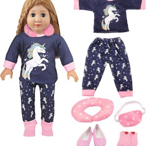 MSYO Conjunto de pijama de muñeca de 18 pulgadas, conjunto de ropa de dormir con temática de unicornio que incluye parte superior de pijama, MSYO Conjunto de pijama de muñeca de 18 pulgadas, conjunto de ropa de dormir con temática de unicornio que incluye parte superior de pijama,
