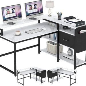 Loomie Escritorio reversible para computadora en forma de L con cajón, escritorio industrial de esquina de 55 pulgadas de ancho x 41 pulgadas de Loomie Escritorio reversible para computadora en forma de L con cajón, escritorio industrial de esquina de 55 pulgadas de ancho x 41 pulgadas de