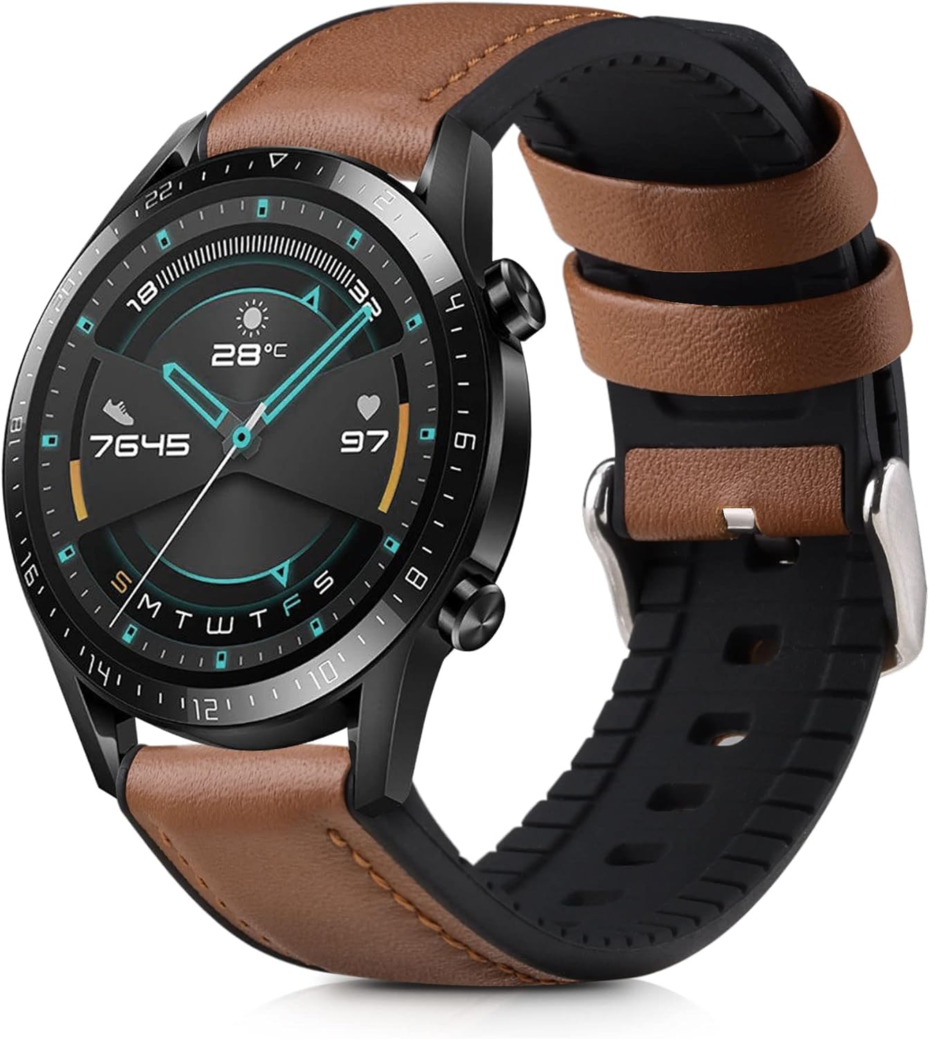 kwmobile Correa compatible con Huawei Watch GTGT2 (1.811 in) Correa – Pulsera deportiva de silicona y cuero – MarrónNegro