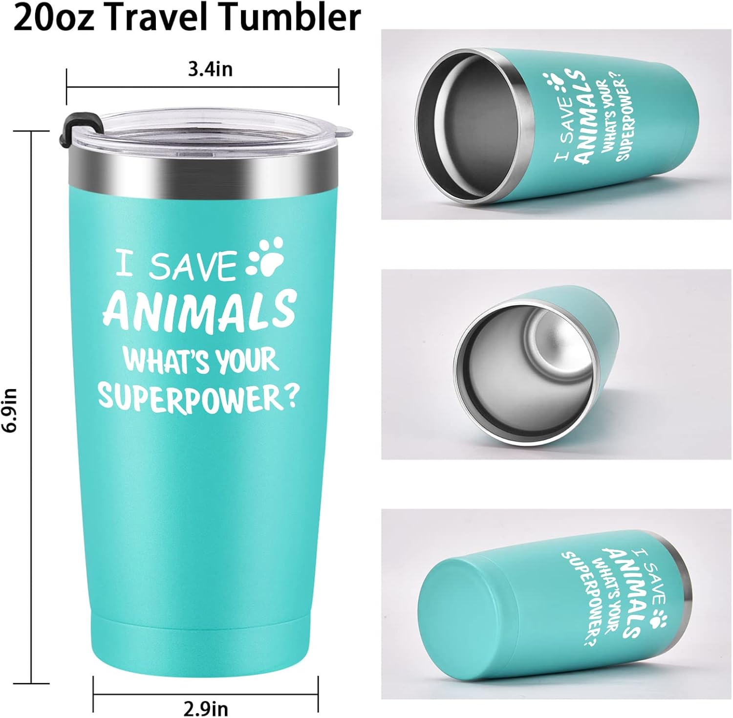 Vaso de viaje aislado de acero inoxidable con tapa, diseño de Whats Your Superpower, ideas de cumpleaños y Navidad para técnico veterinario