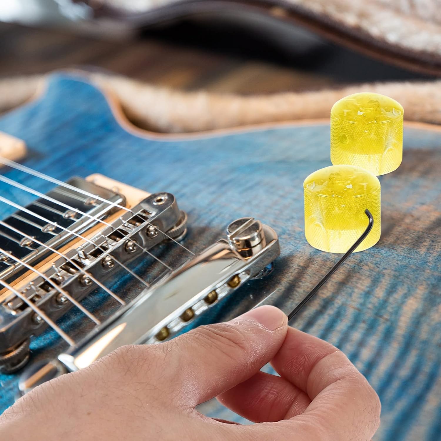FOMIYES Perillas negras musicales, 3 pomos giratorios para guitarra, perillas de control de potenciómetro de guitarra eléctrica, 1 juego de pomos de