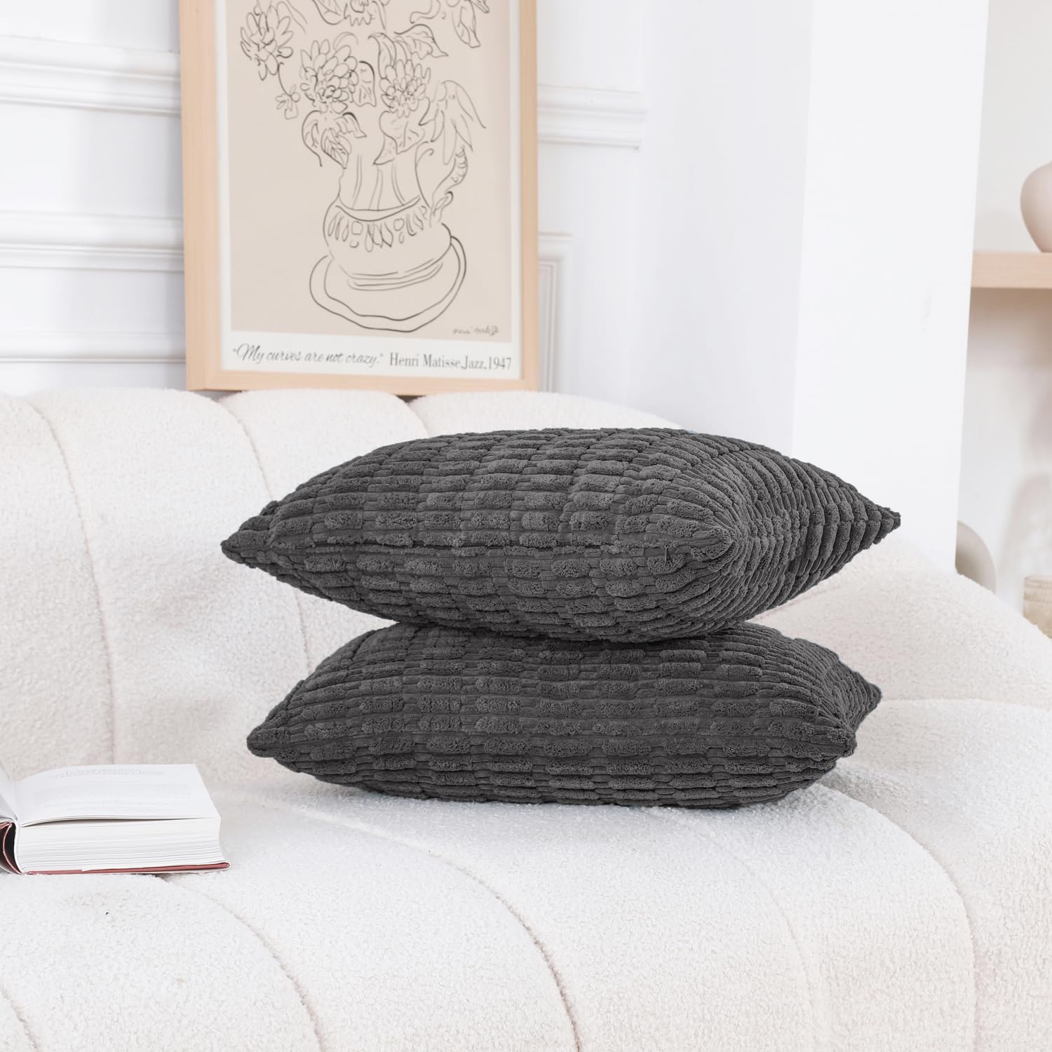 HWY 50 Juego de 2 fundas de cojín decorativas de pana gris oscuro de 16 x 16 pulgadas para sofá, sala de estar, cama, fundas de cojín suaves y lisas