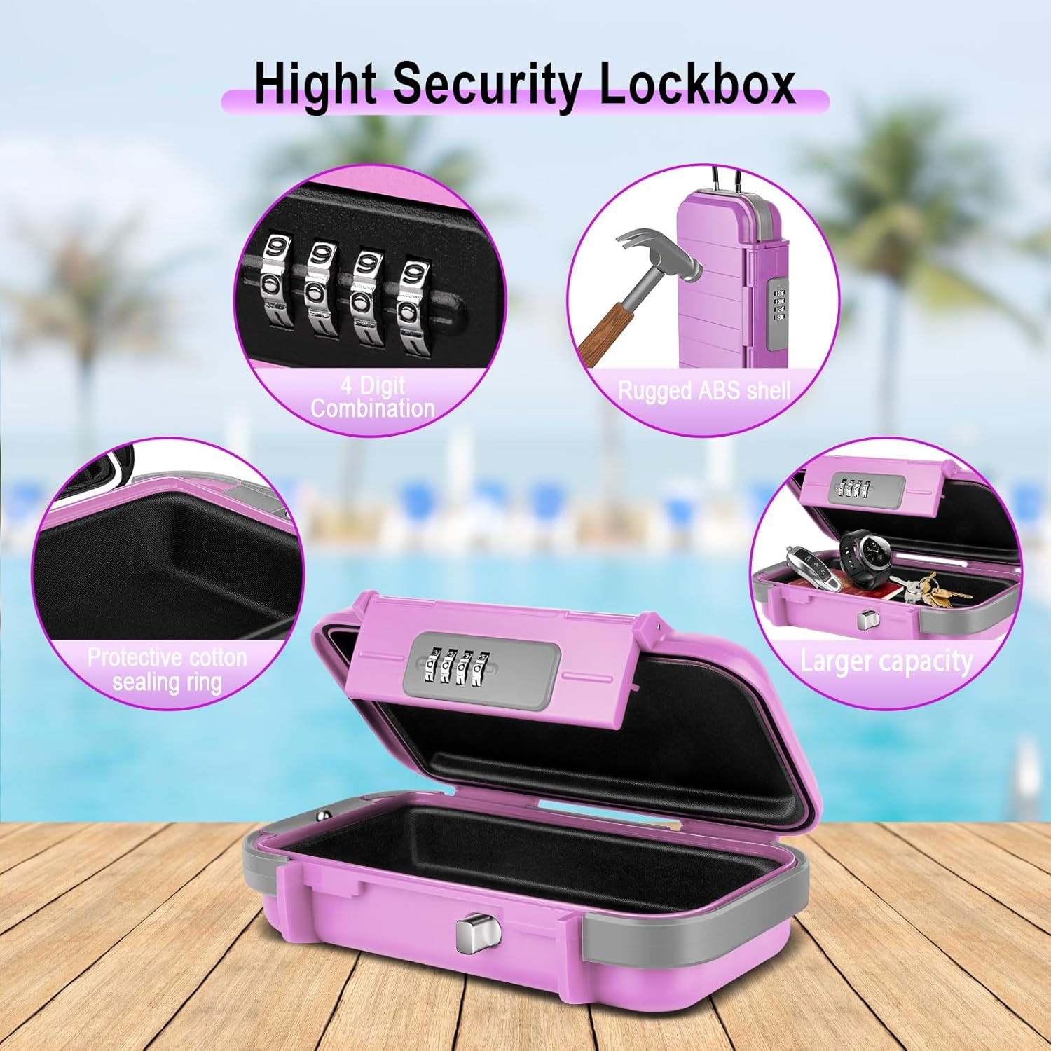 BKNOOU Caja de seguridad de viaje, caja fuerte portátil para viajes, caja de seguridad antirrobo, caja de seguridad para playa, impermeable, pequeña