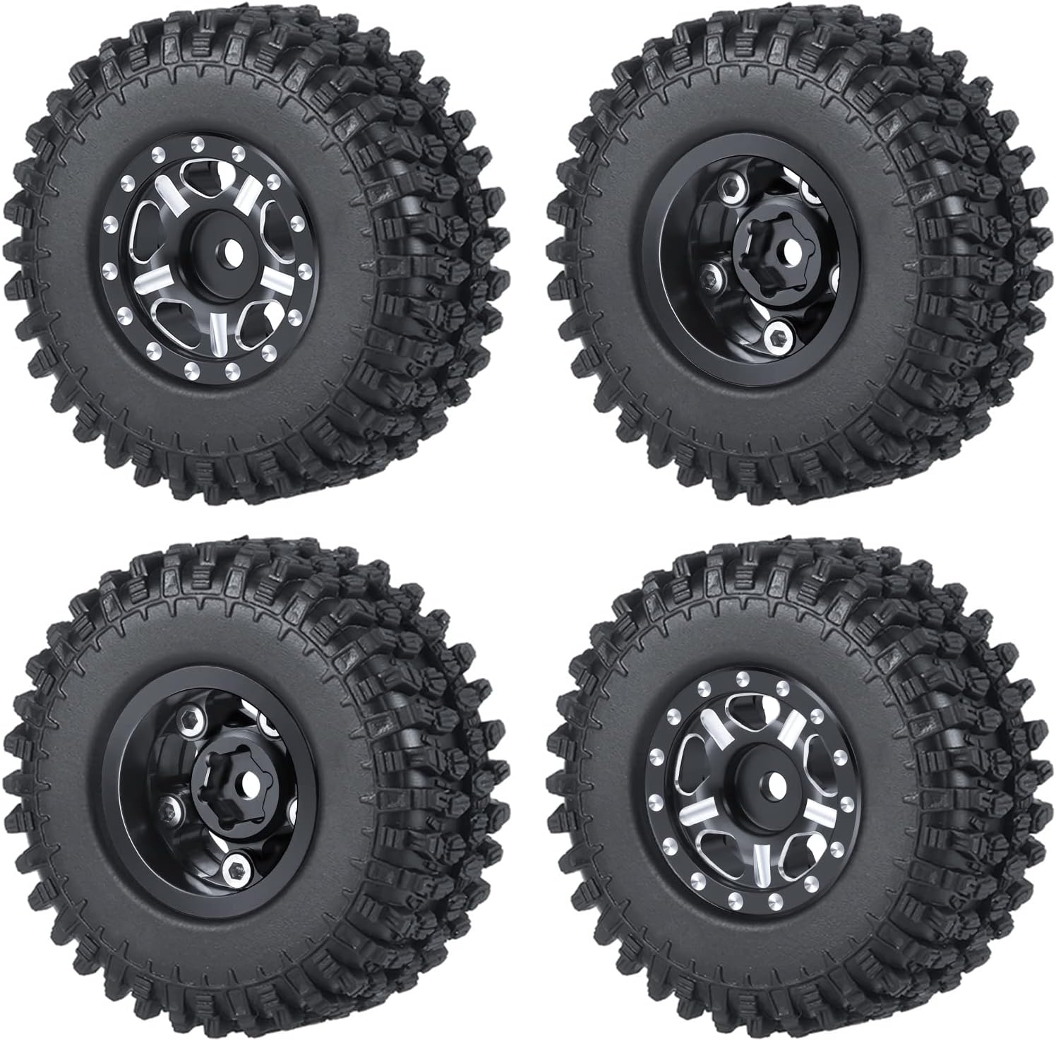 Juego de ruedas y neumáticos RC de 124 de 1 pulgada con micro Beadlock neumáticos de goma de 2.126in con inserto de espuma para cerrojo Axial SCX24