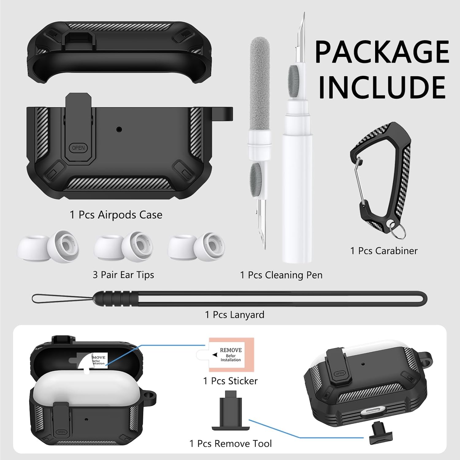Funda para Airpods Pro (2019), funda de bloqueo seguro para Airpod a prueba de golpes, funda protectora para AirPod Pro, funda de carga con