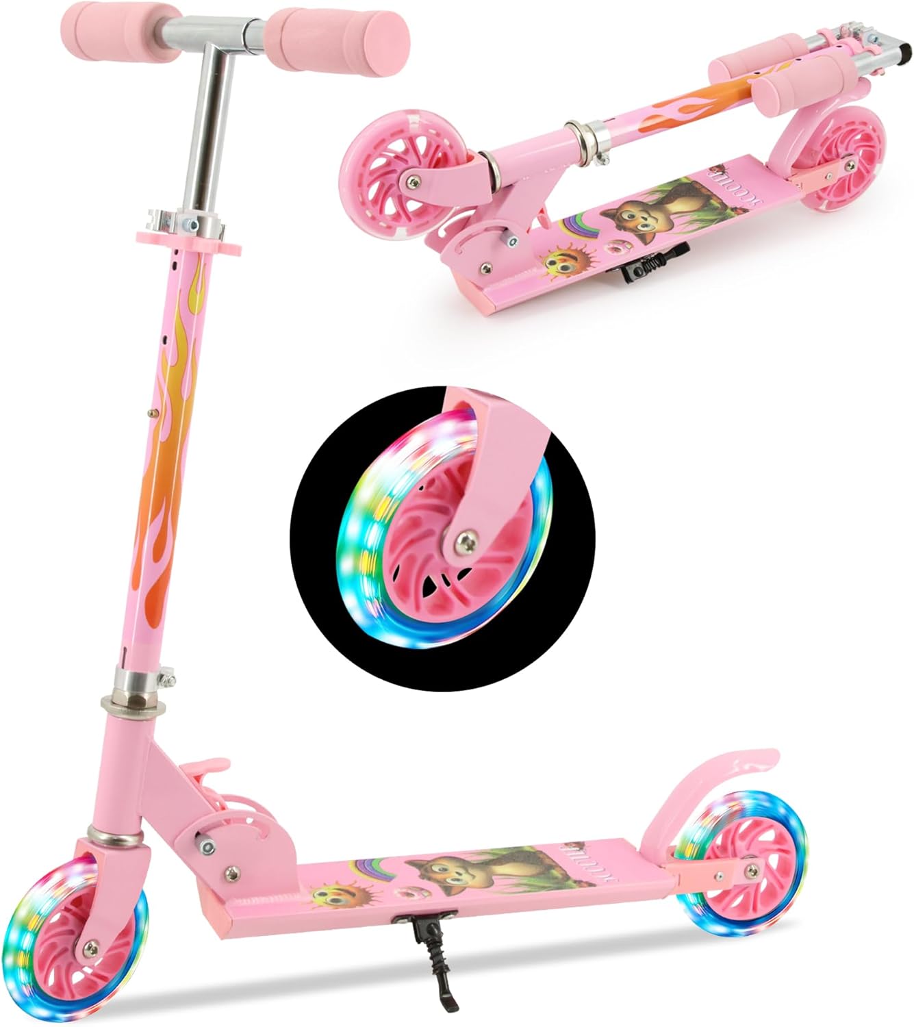 TENBOOM Patinete para niños de 3 a 12 años  Patinete para niños con ruedas de luz LED y manillar ajustable de 3 niveles, ligero y plegable de 2