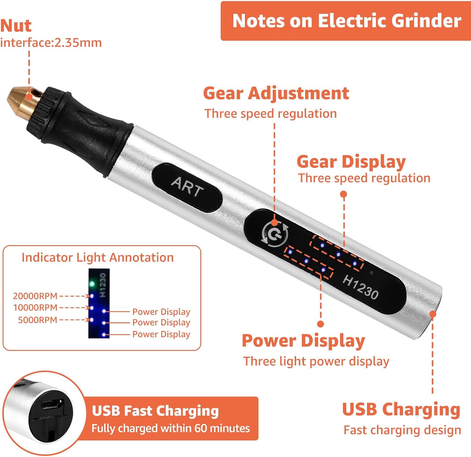 Herramienta giratoria inalámbrica, mini herramienta giratoria inalámbrica con 3 velocidades y batería de 300 mAh, amoladora eléctrica de velocidad