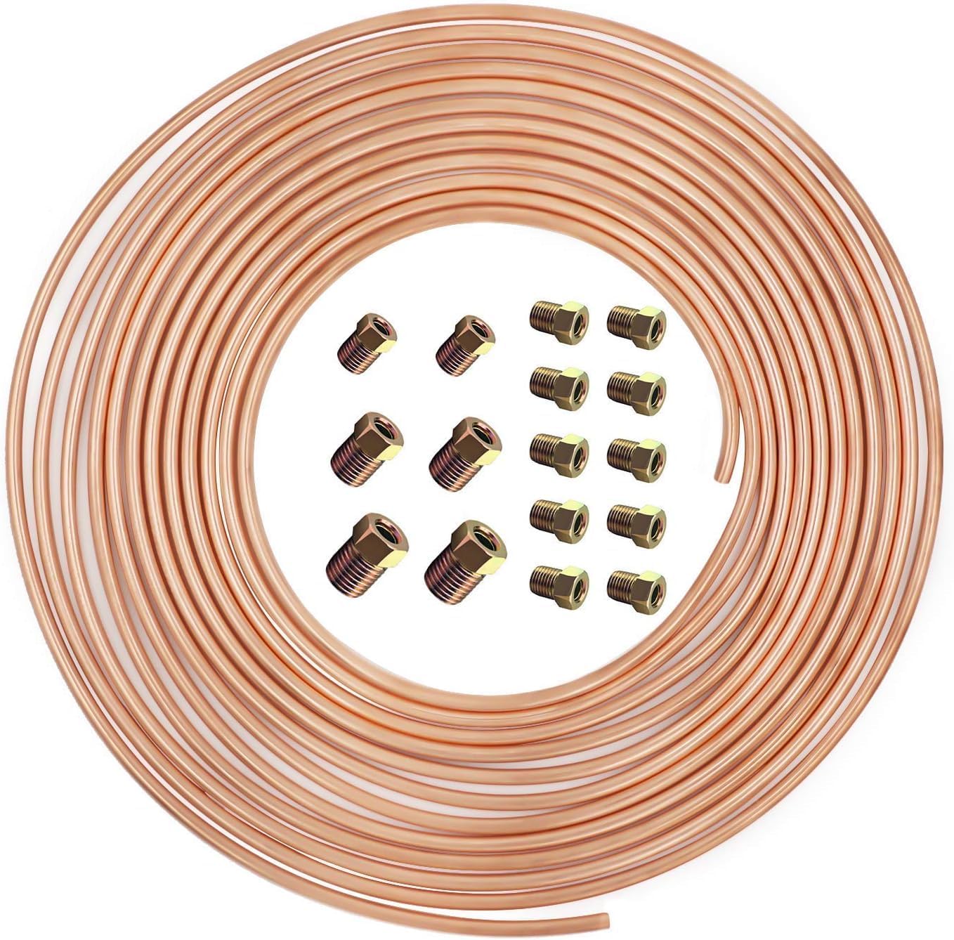 Kit de tubería de línea de freno de 25 pies y 14 pulgadas, kit de tubería de freno de aleación flexible con revestimiento de cobre con 16 accesorios