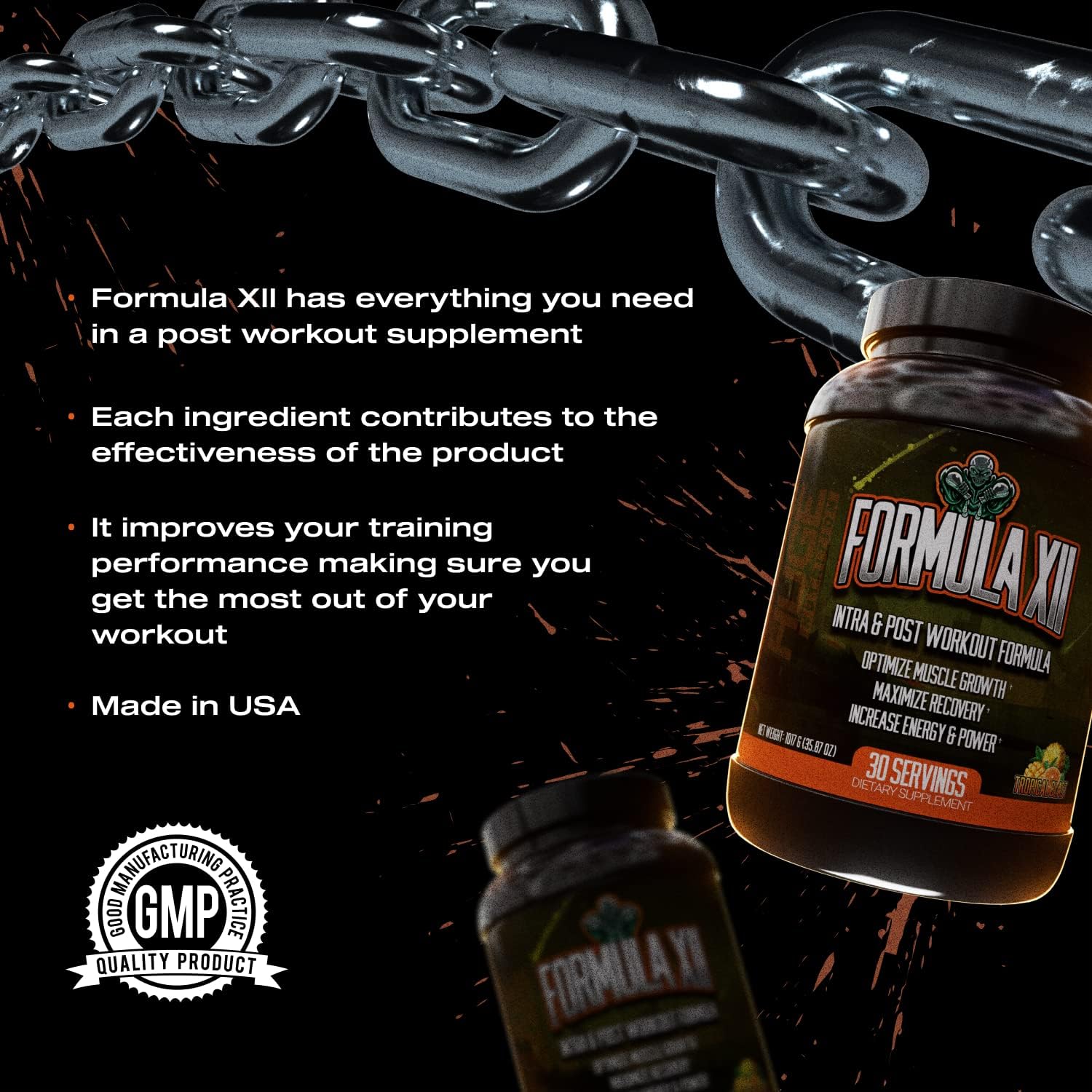 Suplementos enormes, fórmula XII Intra Workout Suplemento en polvo con fórmula de recuperación después del entrenamiento, ayuda a construir masa