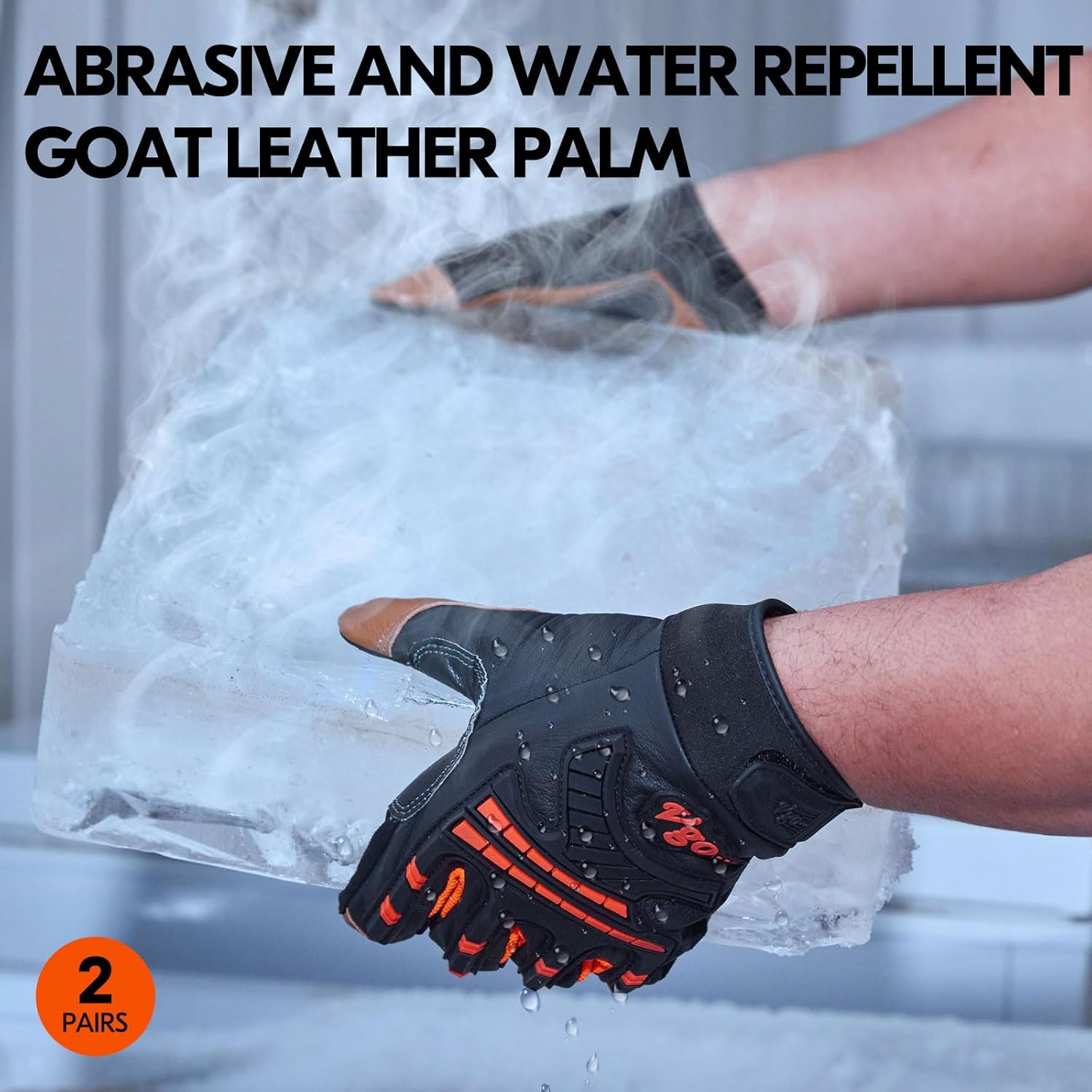 Vgo… Guantes de trabajo resistentes para hombre, piel de cabra, repelente al agua, guantes de rigger, antivibración, pantalla táctil (2 pares, M,