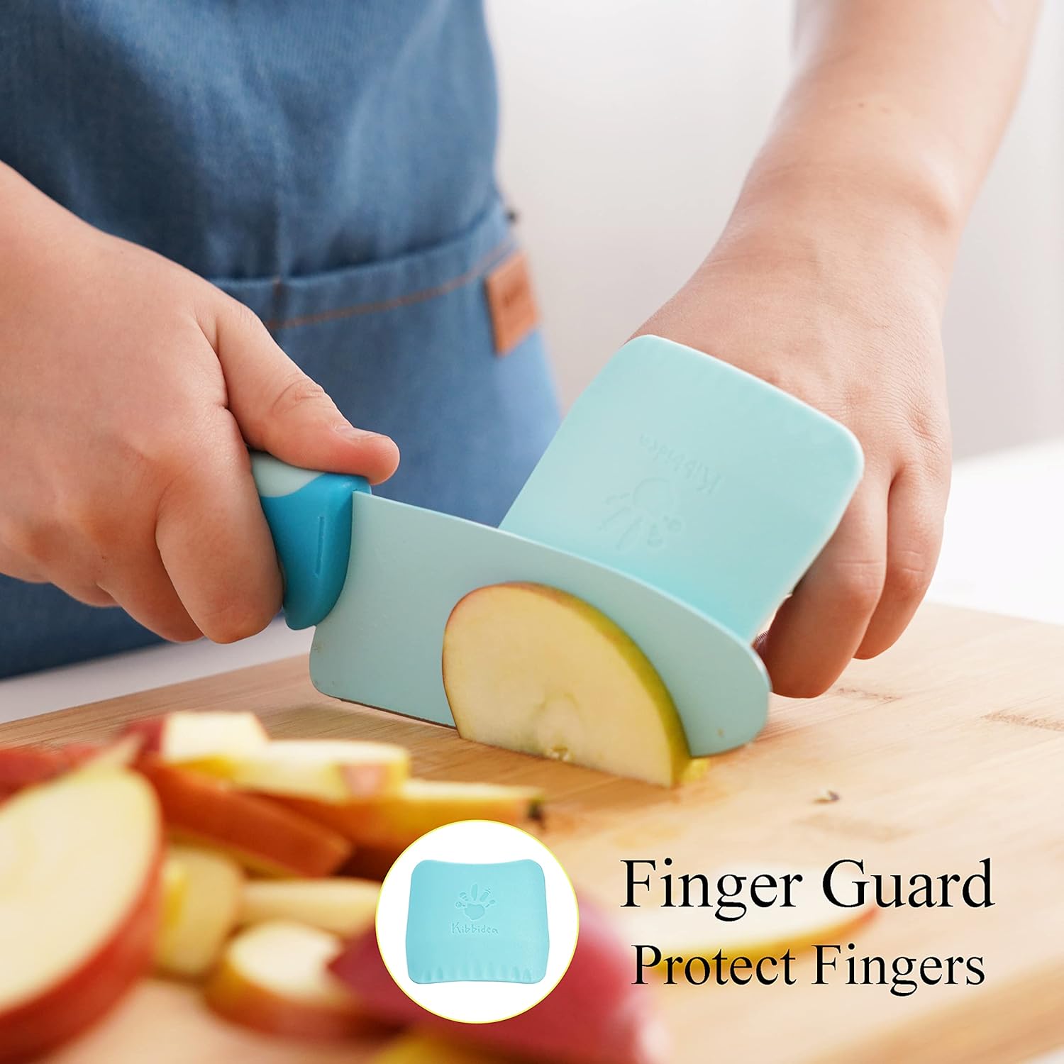 Kibbidea Juego de cuchillos para niños, 4 piezas de cocina para niños, de acero inoxidable, cuchillos de chef con pelador, protector de dedos,