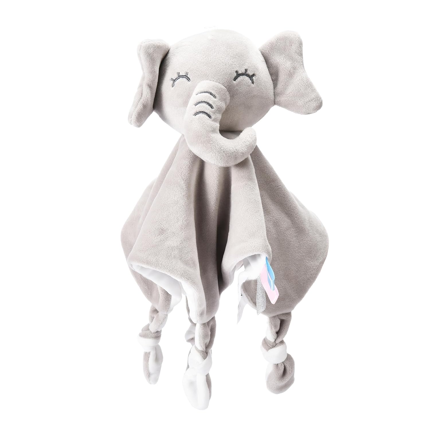 CHILDLIKE BEHAVIOR Manta de mordedor para bebé, diseño de elefante gris, 14 x 14 pulgadas, manta de seguridad para bebés, manta ultrasuave de