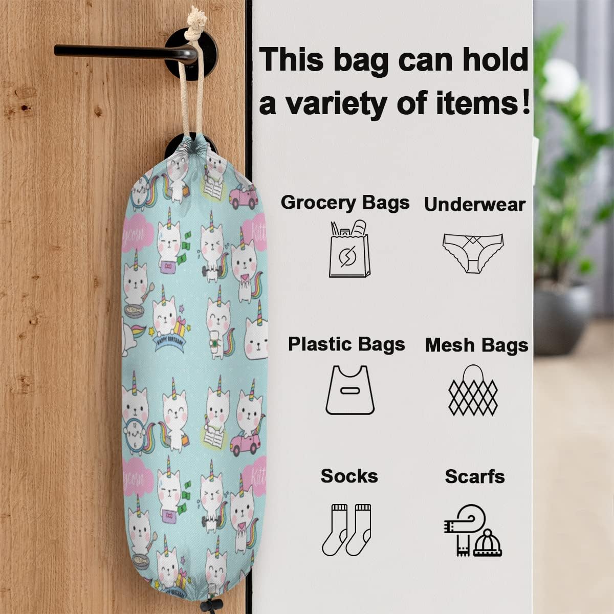 Soporte para bolsas de plástico para gatos de gatitos, reutilizable, organizador de montaje en pared, dispensador para gabinete de cocina, puerta,