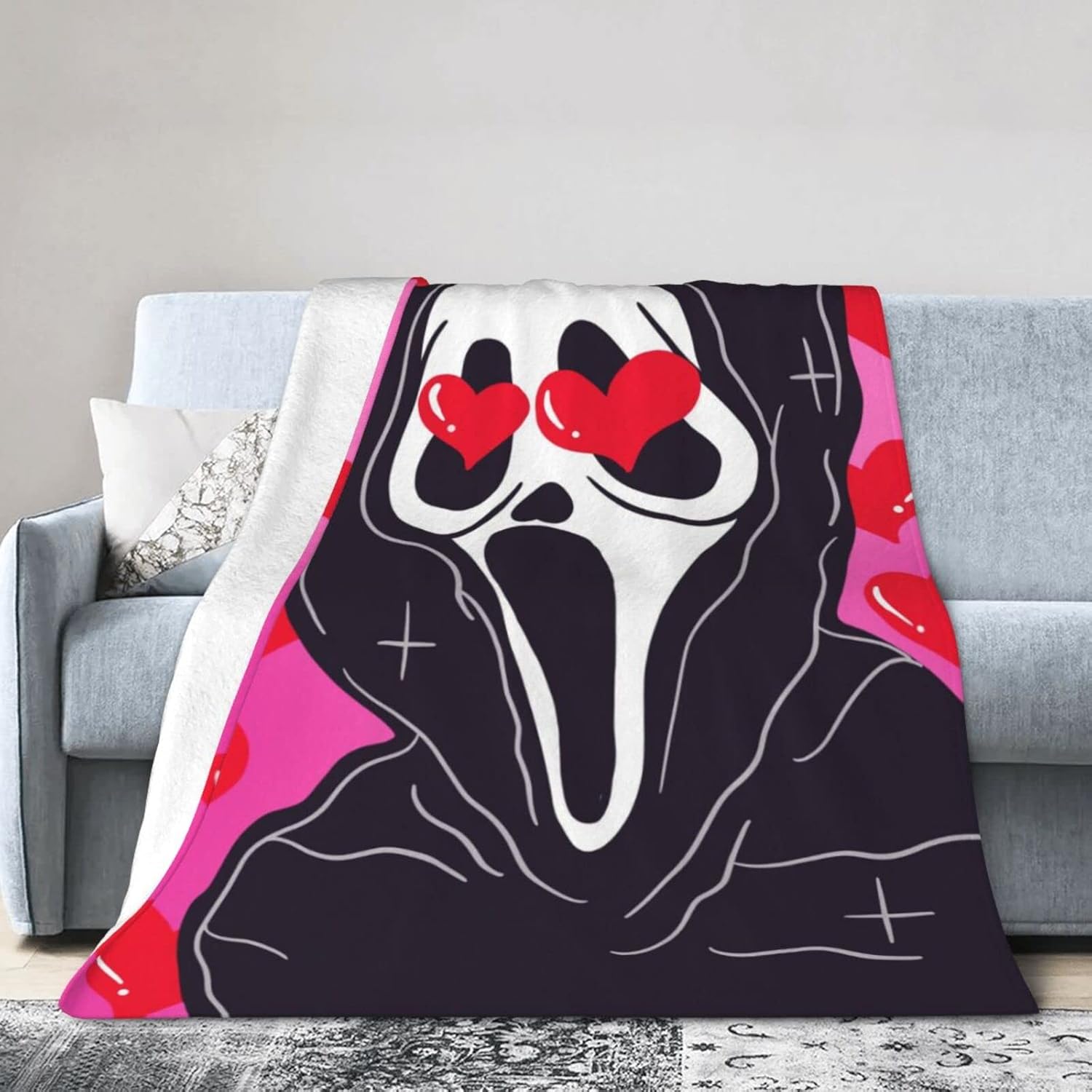 Manta de película de terror de Halloween, manta de cara de fantasma, ligera y cálida, manta de franela ultrasuave y cómoda, manta de forro polar de