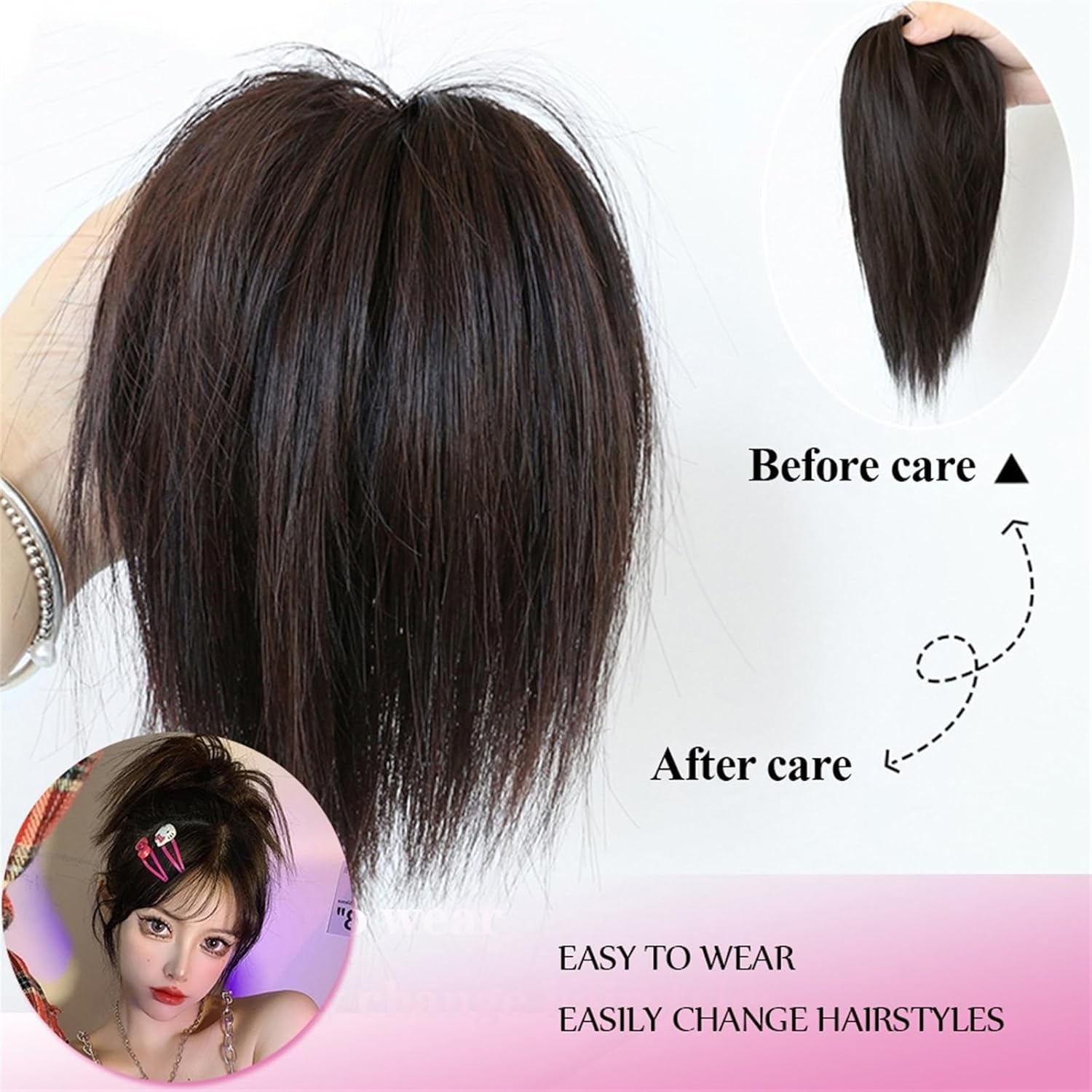 Extensiones de cabello sintético para mujer, con banda elástica para moño, esponjoso, liso, con banda elástica, moño para mujer, color negro natural