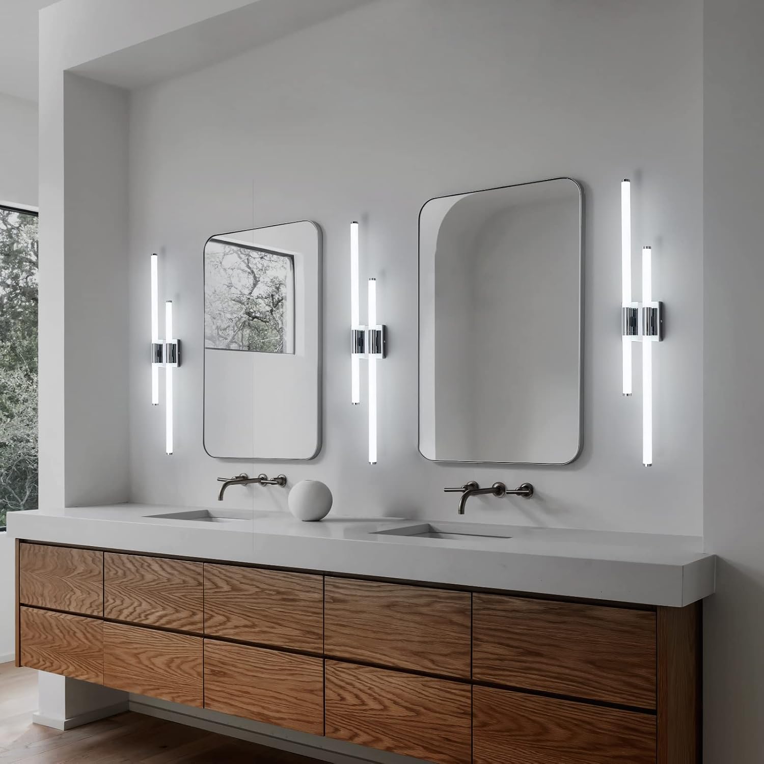 Moderna lámpara LED para tocador de baño, 6000 K, 32.88 pulgadas, cromada, para colocar sobre el espejo, lámpara de tocador de pared, moderna