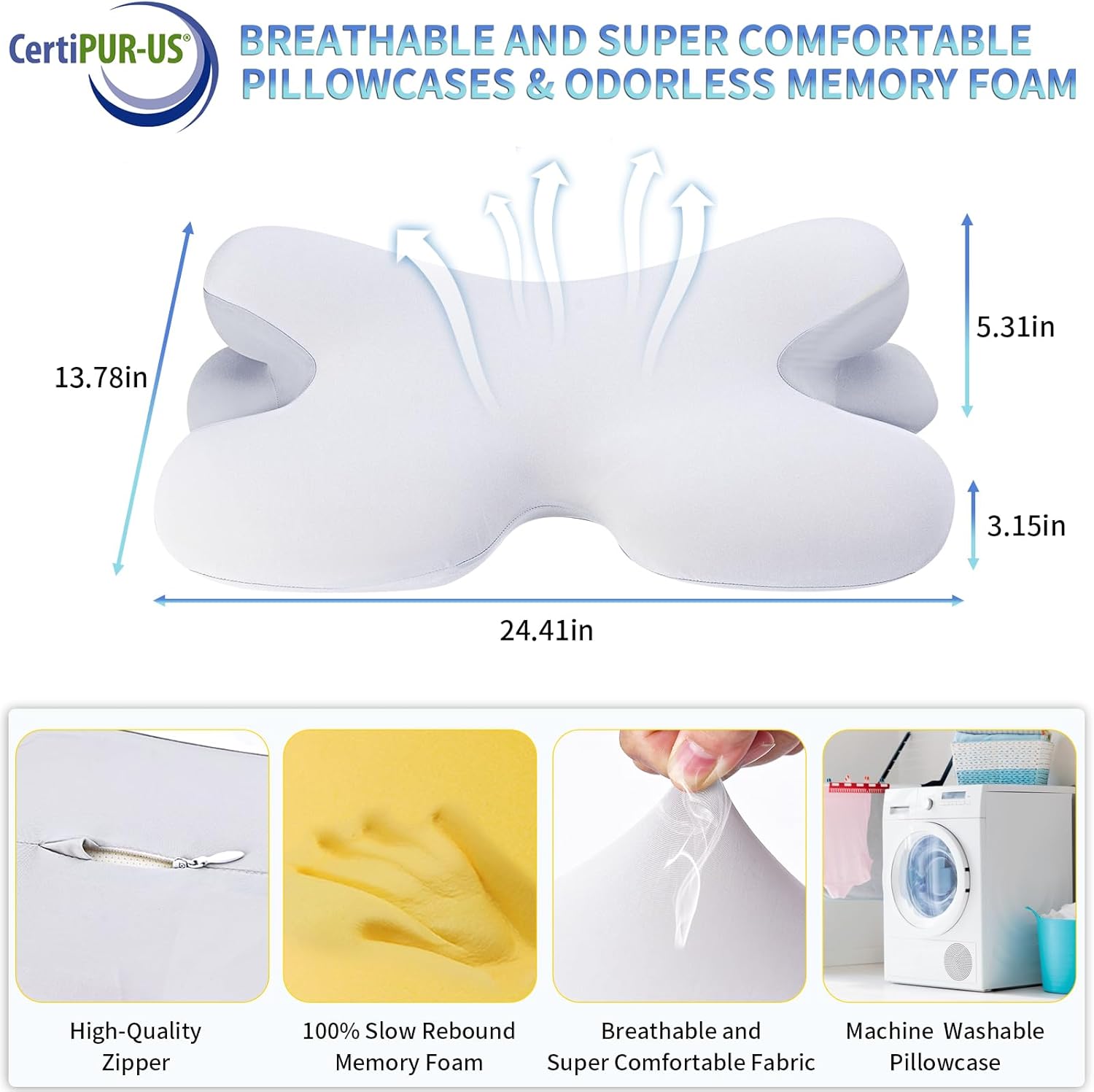 Almohada cervical para el cuello, almohada ortopédica ergonómica de contorno para aliviar el dolor de cuello y hombros con funda de almohada de