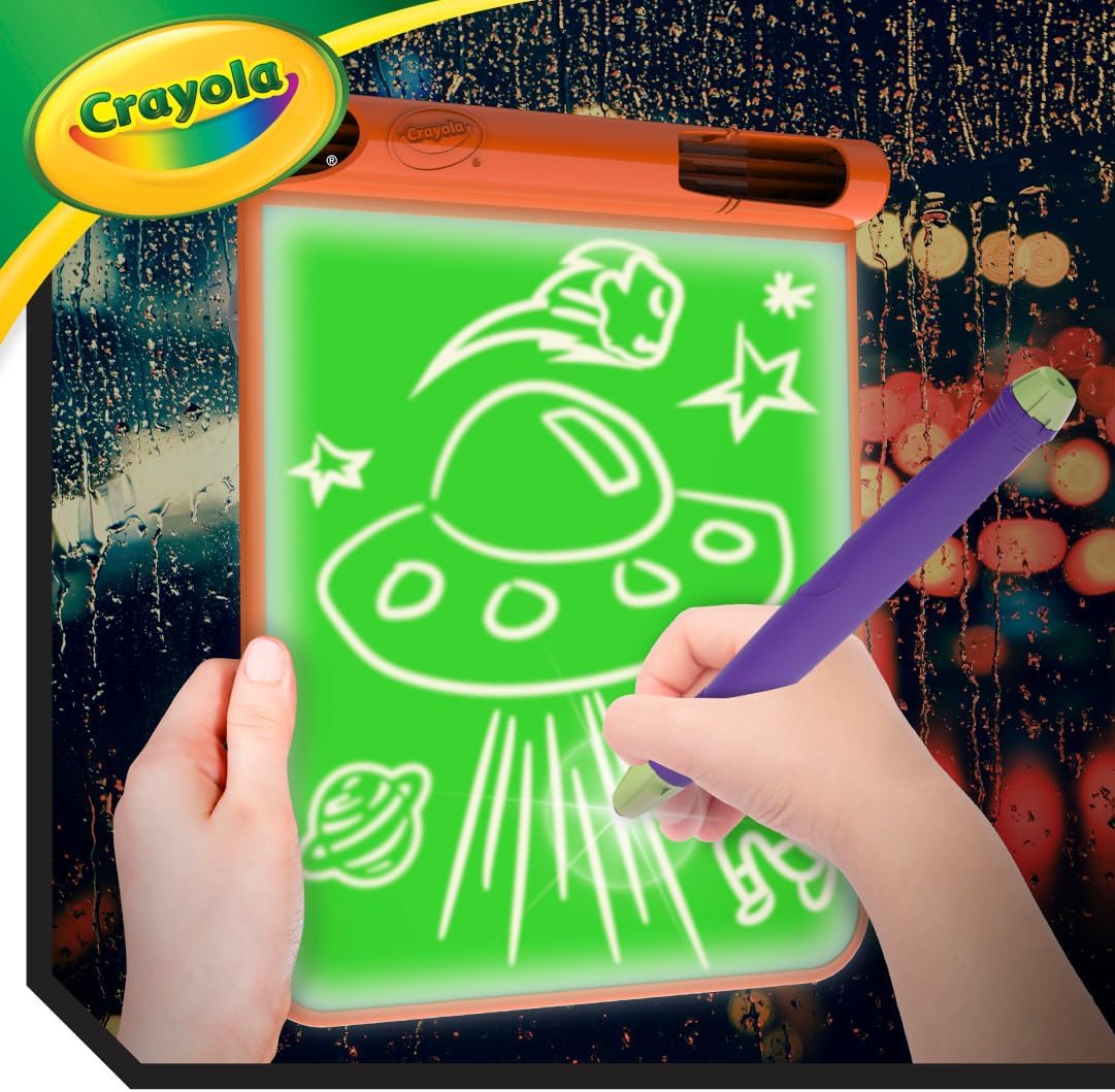Crayola Travel Glow Art Studio, juguetes que brillan en la oscuridad, regalos para niños y niñas de 6, 7, 8, 9 años