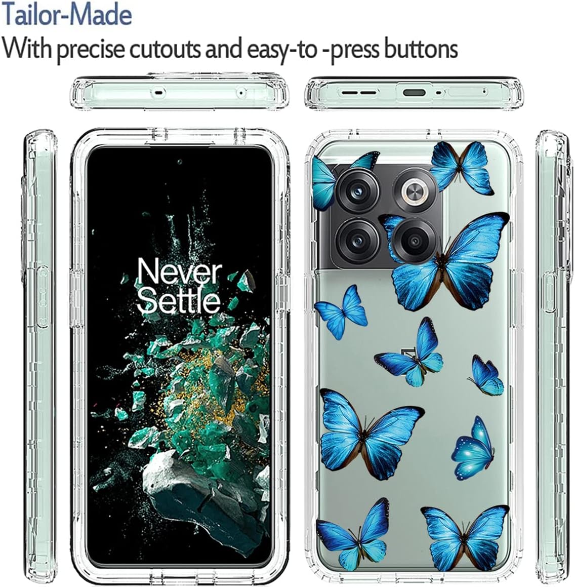 Funda para OnePlus 10T 5GOnePlus Ace Pro, CPH2415 con protector de pantalla de vidrio templado, funda protectora de TPU transparente floral a prueba