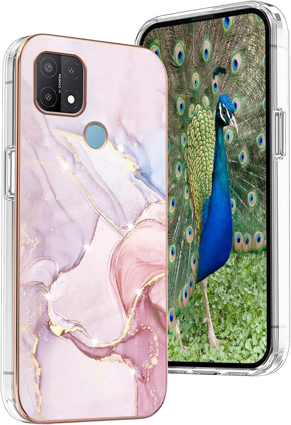 Funda compatible con Oppo A15 de silicona de mármol, protección de cuerpo completo a prueba de golpes Oppo A15, funda delgada de policarbonato duro