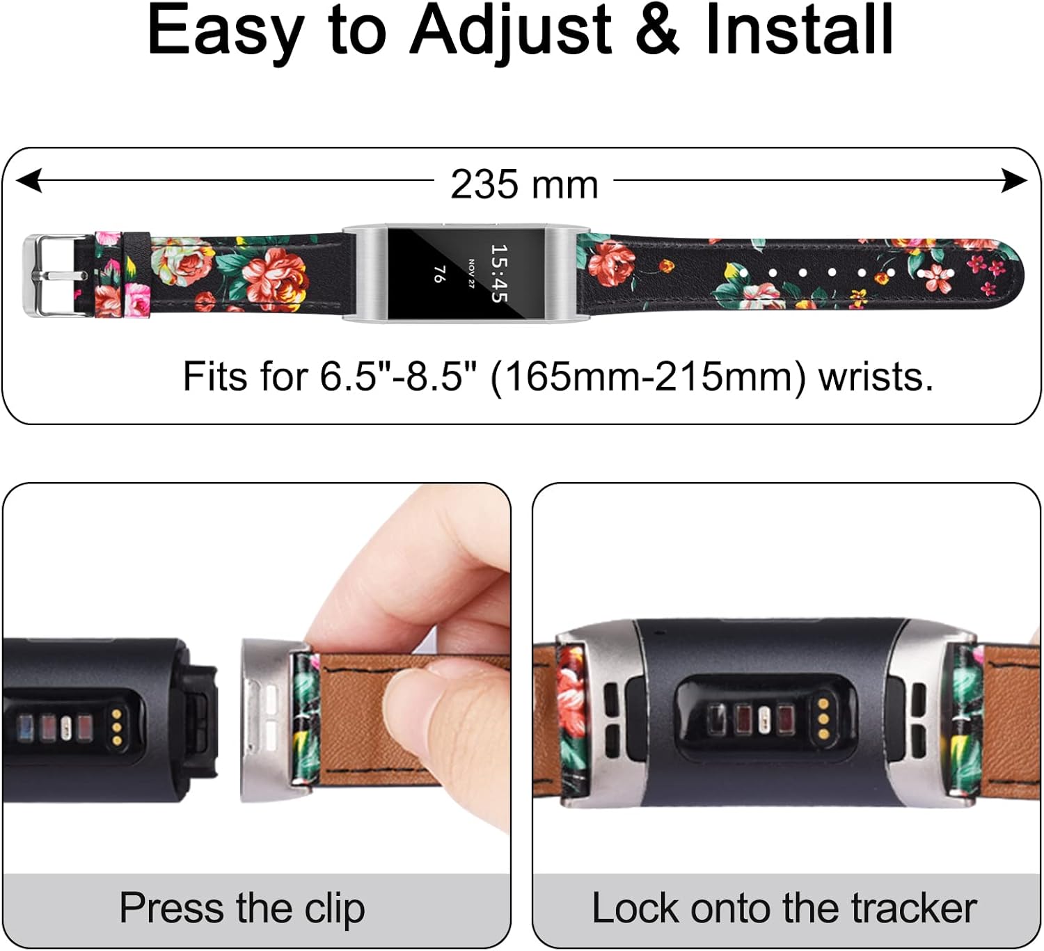 VANCLE Bandas para Fitbit Charge 4 BandFitbit Charge 3 Band para mujeres y hombres, pulsera de cuero con conectores metálicos para Fitbit Charge 3