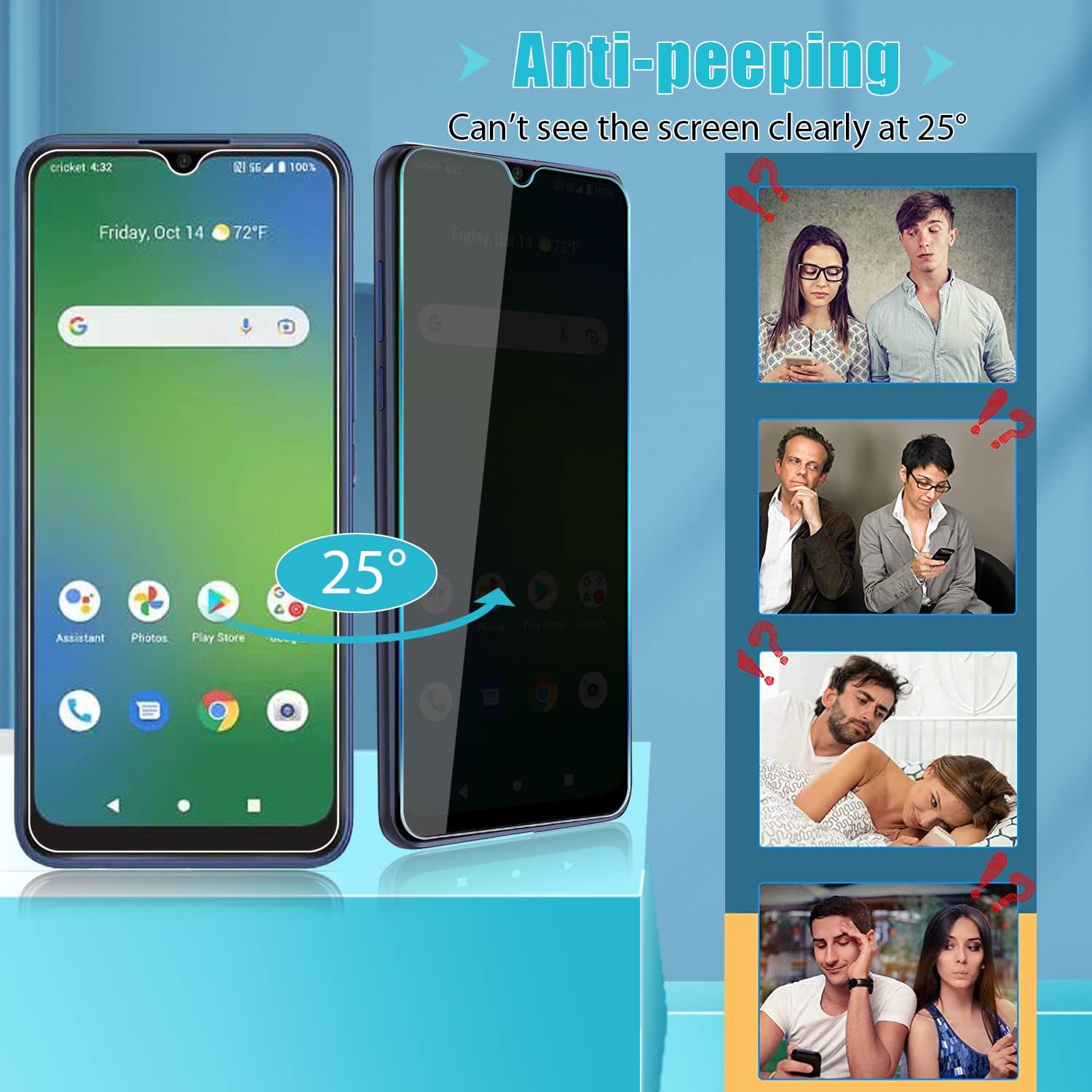 Paquete de 2 protectores de pantalla de vidrio templado para Cricket Magic 5G, película de vidrio templado Ultra HD, antiespía, dureza 9H, arañazos,