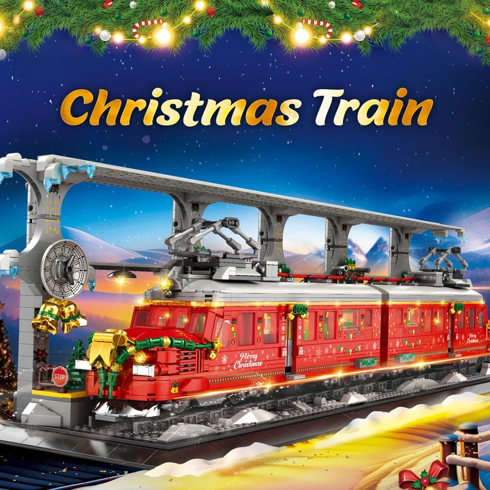 MISINI 66034 Bloques de construcción de tren de vapor, 2822 piezas, juego de construcción de trenes con luces, elementos de Navidad coleccionables,