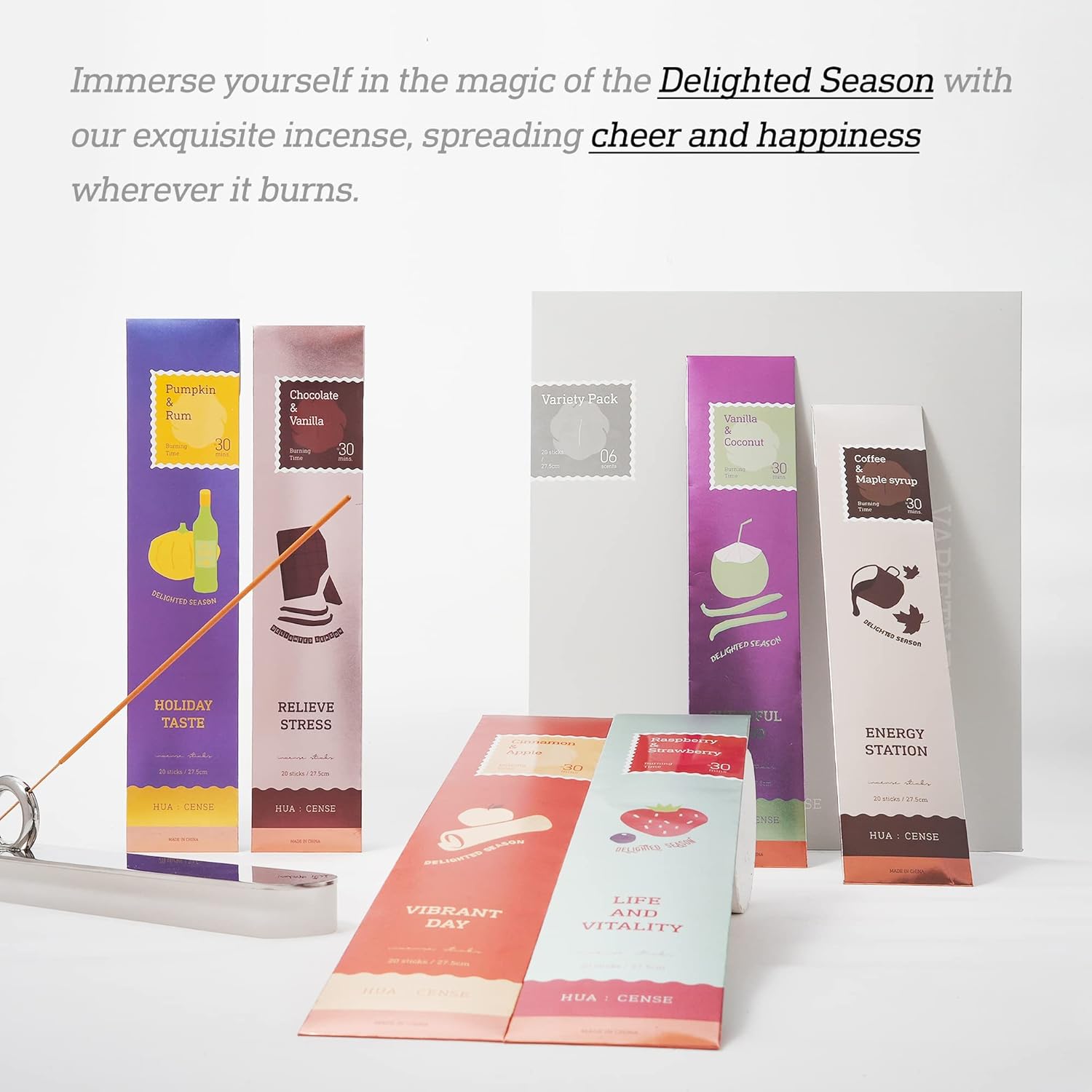 Huacense Delightful Season – Juego de 120 varillas de incienso de temporada  Calabaza y ron, jarabe de café y arce, chocolate y vainilla, canela y