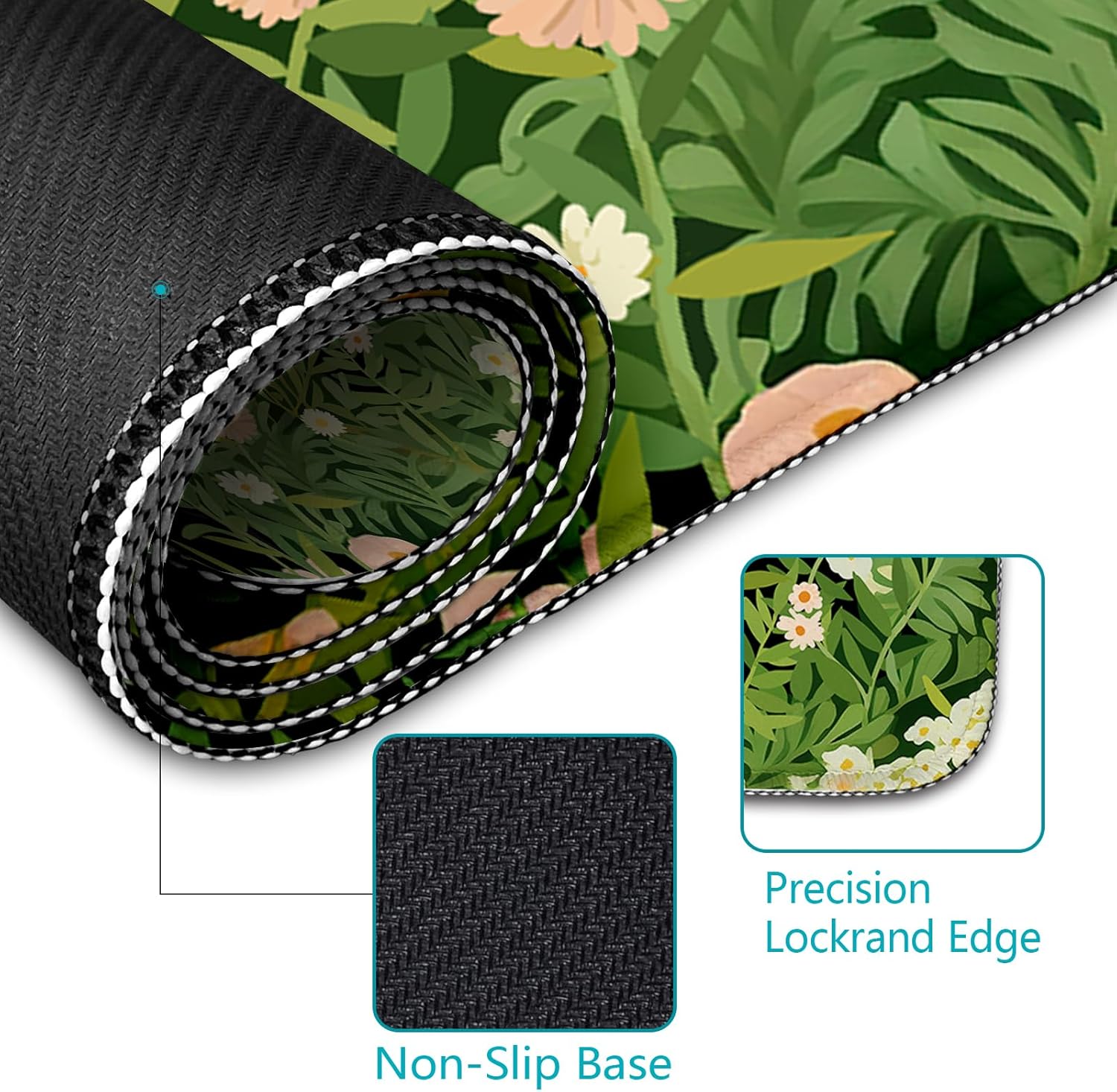 Divertida alfombrilla de escritorio con diseño de flor de gato negro, alfombrilla grande para mouse para juegos, alfombrilla de mouse para