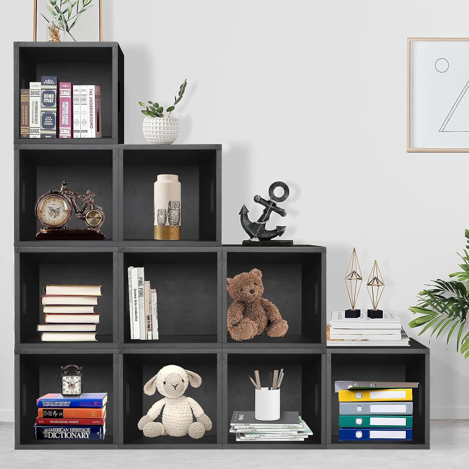 Y&ME YM Caja de madera con asas, cajas de almacenamiento de madera, organizador de cubos de madera decorativo rústico para juguetes y accesorios