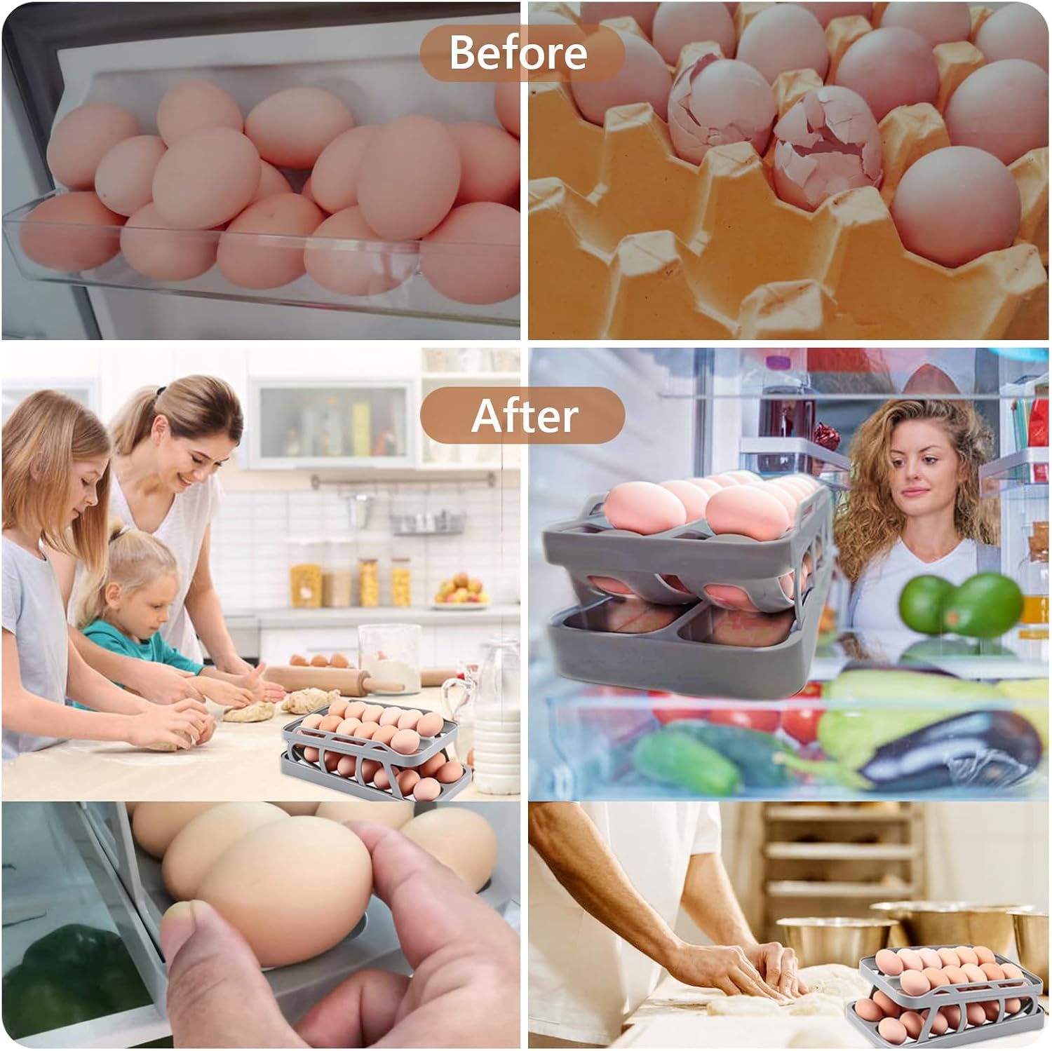 Soporte para huevos para refrigerador, dispensador de huevos de doble fila para refrigerador, organizador automático de rodillos de huevos, bandeja