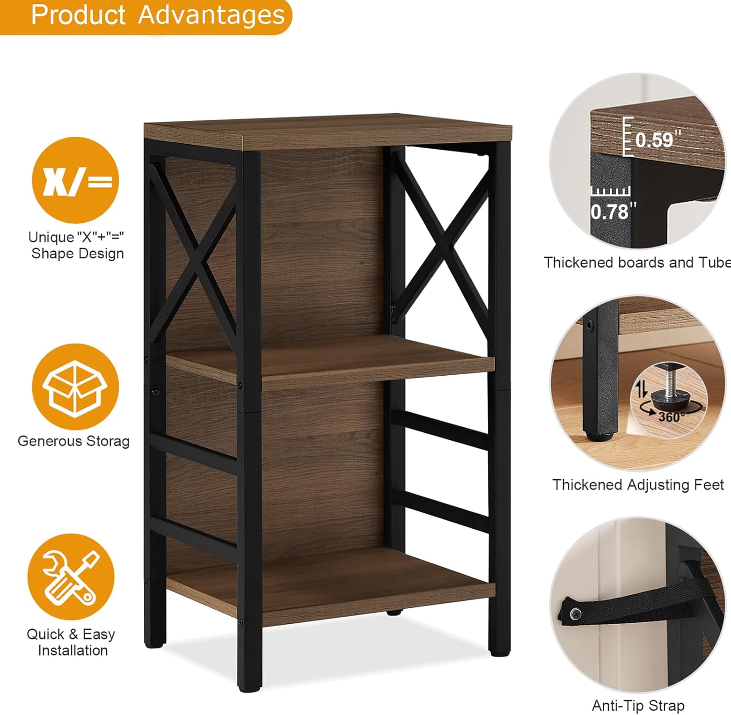 Estantería industrial de 3 niveles, estantería rústica de madera y metal, estantería pequeña de almacenamiento independiente para espacios pequeños,
