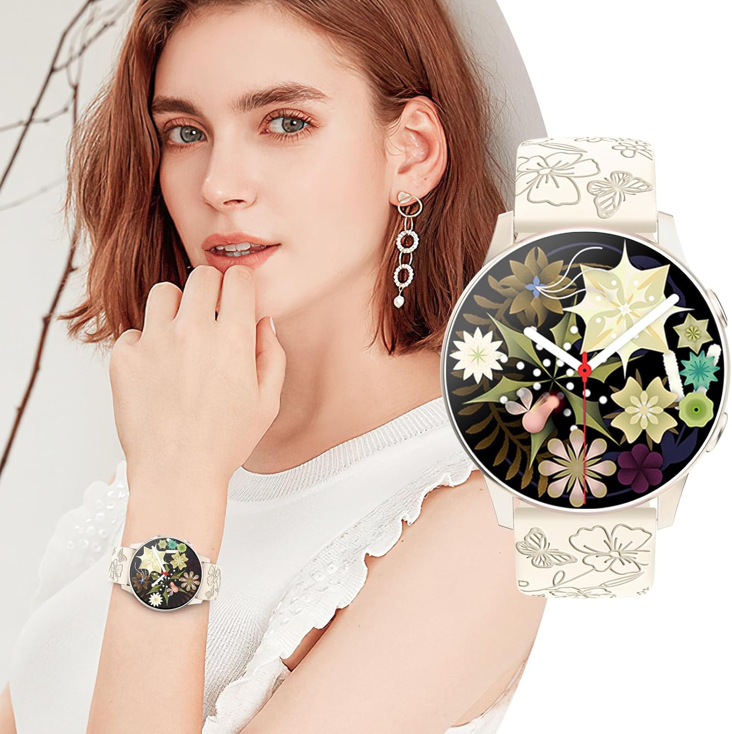 Paquete de 3 correas grabadas con flores compatibles con Samsung Galaxy Watch 654 de 1.575 pulgadas, 1.732 pulgadas, Galaxy Watch 5 Pro de 1.772