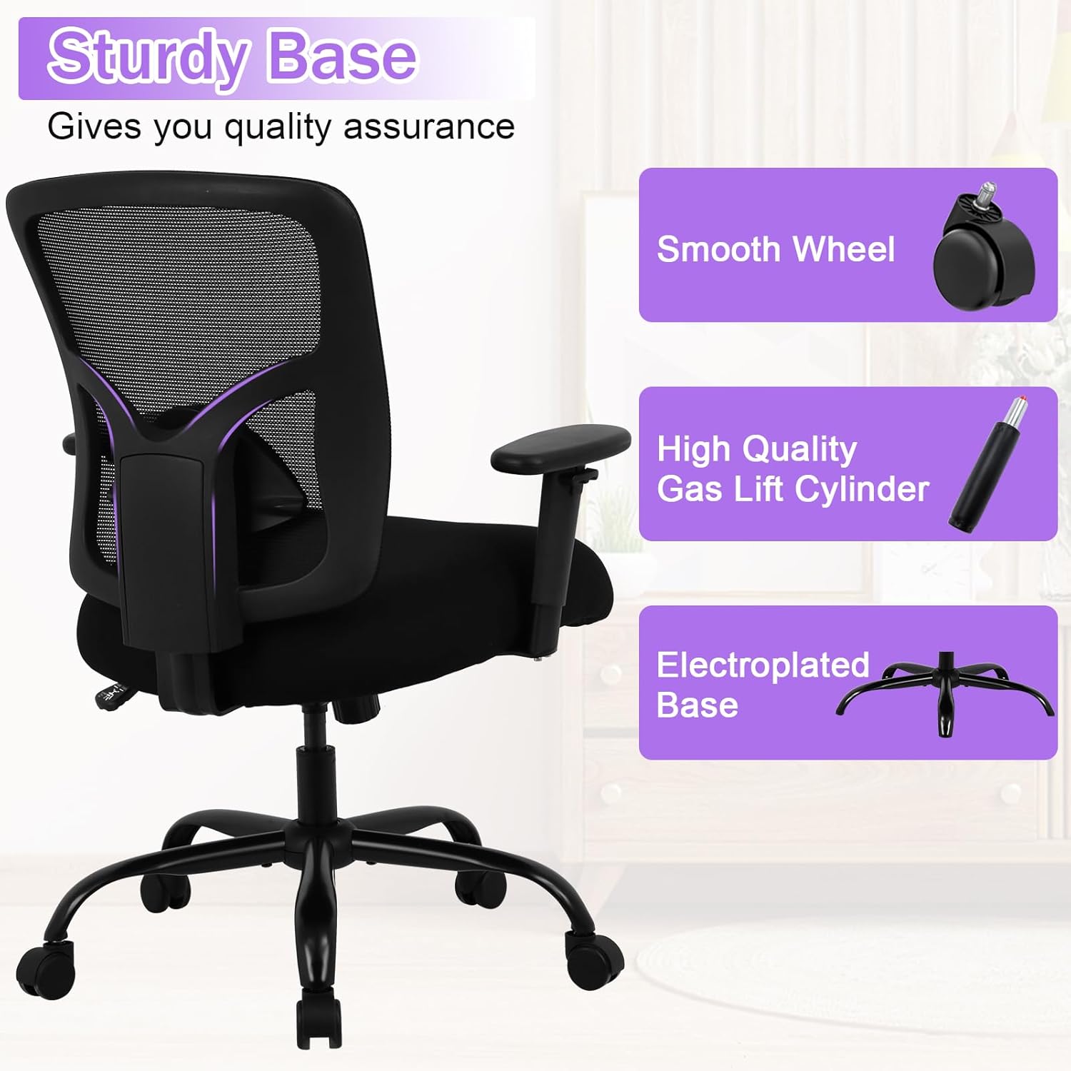 Silla de oficina grande y alta de 400 libras, silla de computadora ancha ergonómica para personas pesadas, silla de escritorio ejecutiva de malla