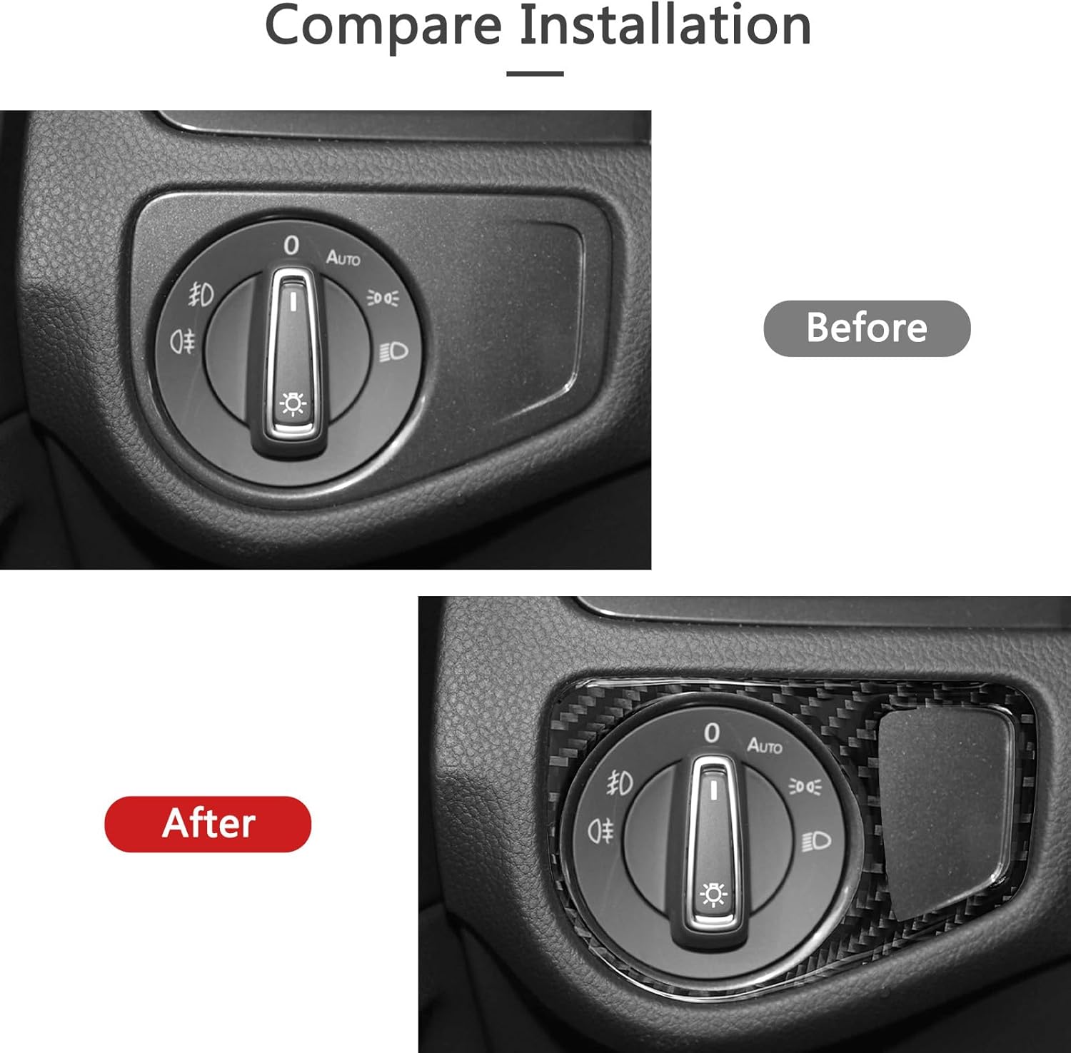 Adhesivo de fibra de carbono compatible con interruptor de faro, marco de panel de accesorios interiores para Volkswagen VW Golf 7 2014 2015 2016
