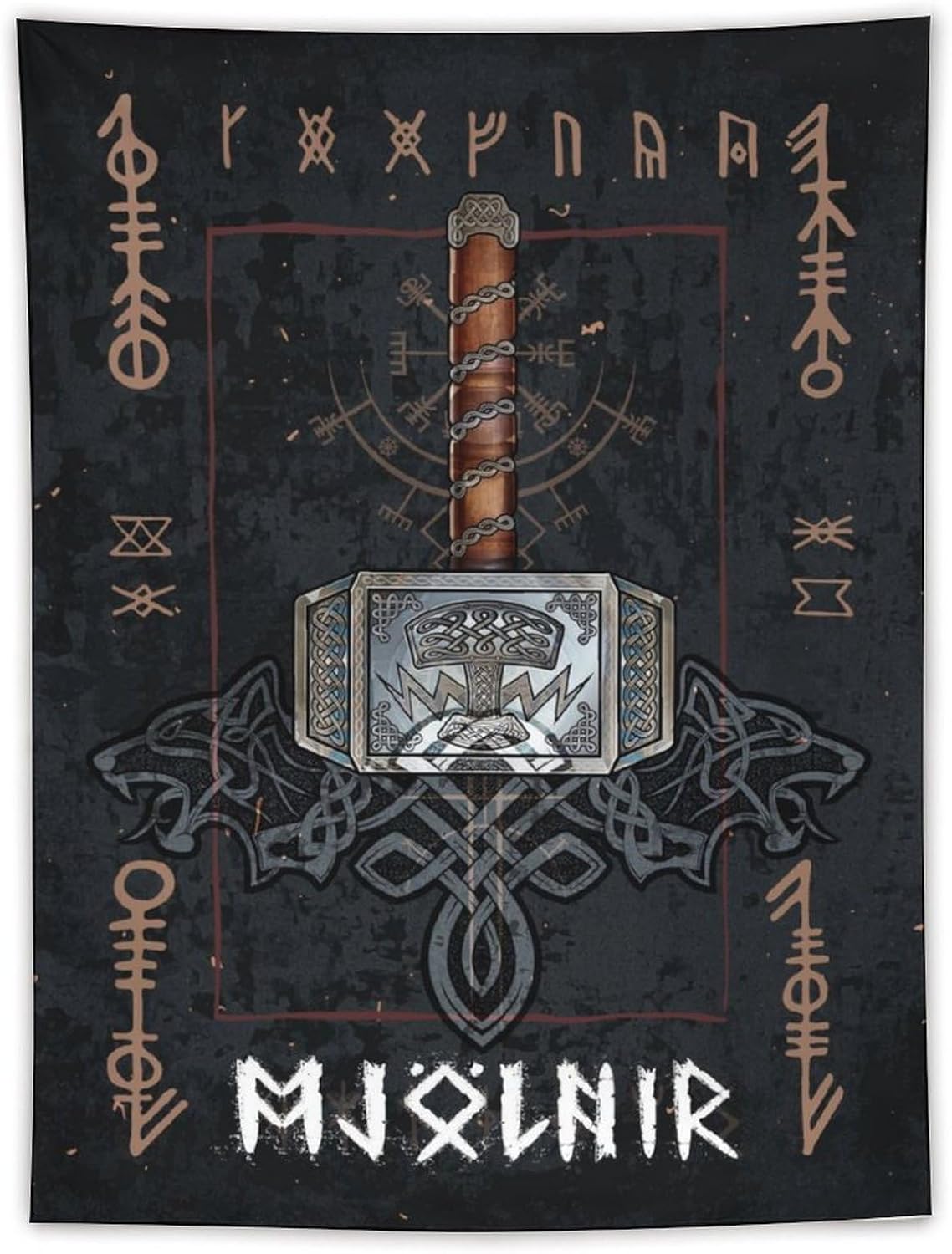 Tapiz de mitología nórdica Mjolnir, tapiz de pared, impresión artística moderna, para dormitorio familiar, tapices de 60 x 80 pulgadas