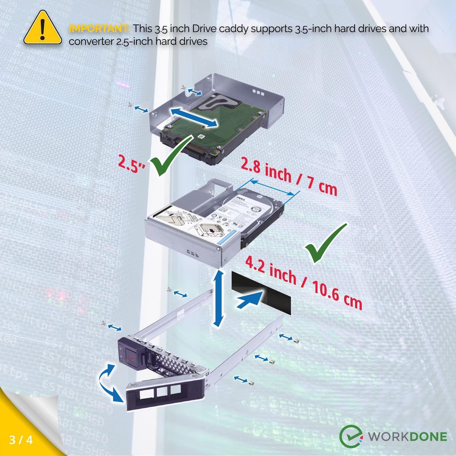 WORKDONE Paquete de 6 unidades  Organizador de disco duro de 3.5 pulgadas con adaptador de disco duro de 2.5 pulgadas  Compatible con servidores