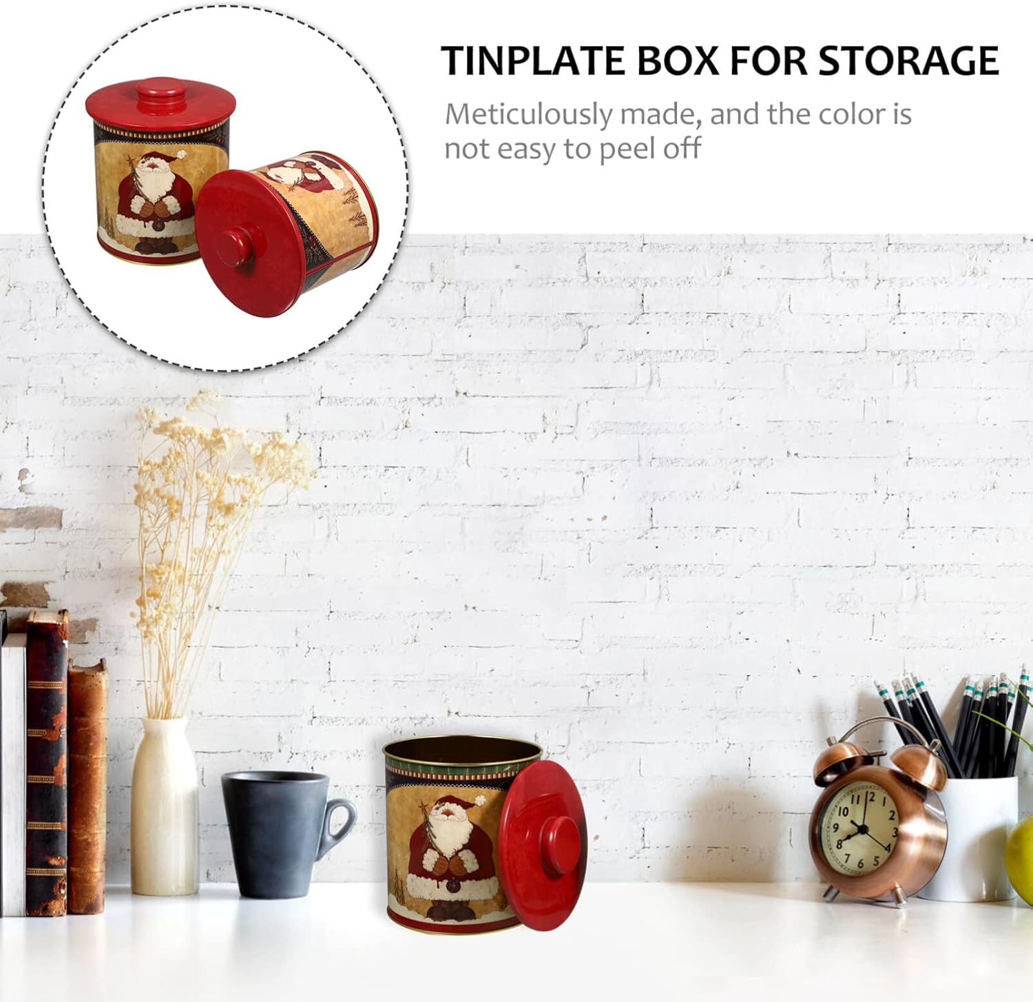 BESTonZON Latas de galletas de Navidad, 2 cajas de dulces de Navidad, latas de metal para galletas con tapas, recipientes decorativos de