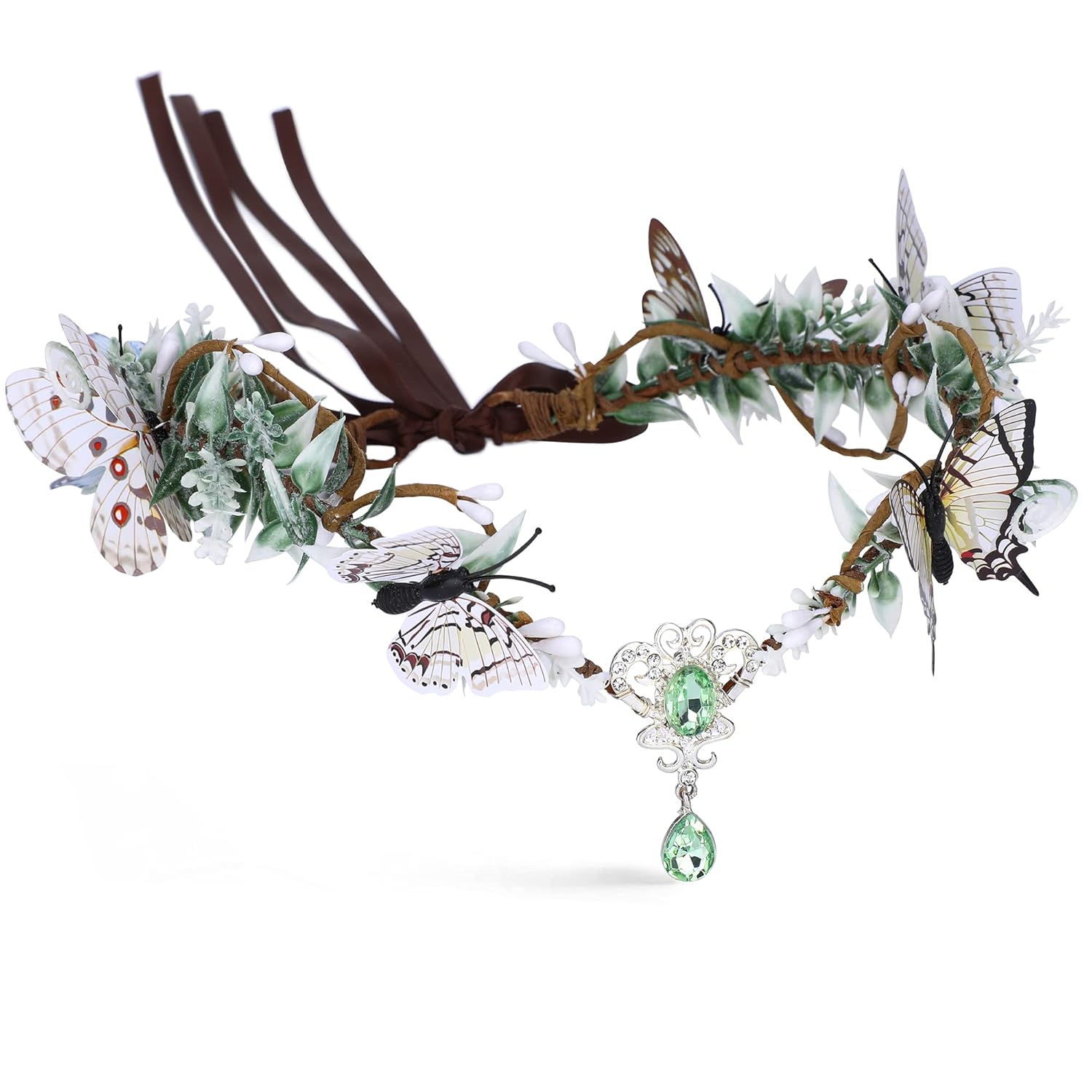 MOSTORY Handmade Woodland Elf Headpiece – Butterfly Fairy Crown Elven Flower Circlet Woodland Wreath Cosplay Accessory for Women Girls Princess