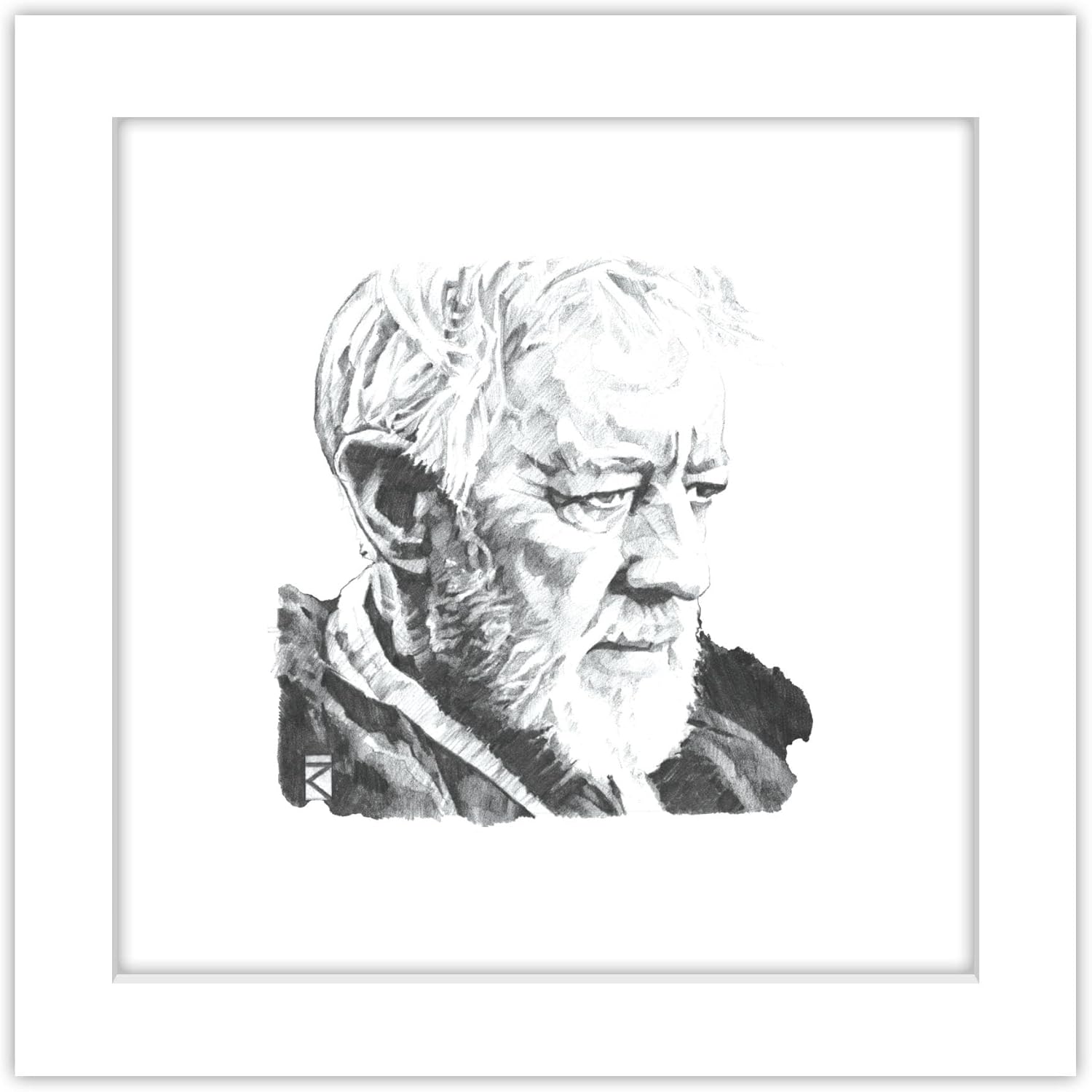 Trends International Gallery Pops Star Wars Saga – Obi-Wan Kenobi Sketch – Arte de pared, versión enmarcada en blanco, 12 x 12 pulgadas