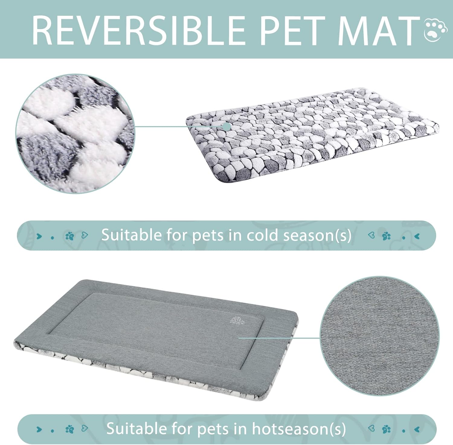 VANKEAN Tapete de cama reversible para jaula de perro (cálido y fresco), tapete suave para dormir para mascotas, adecuado para perros y gatos