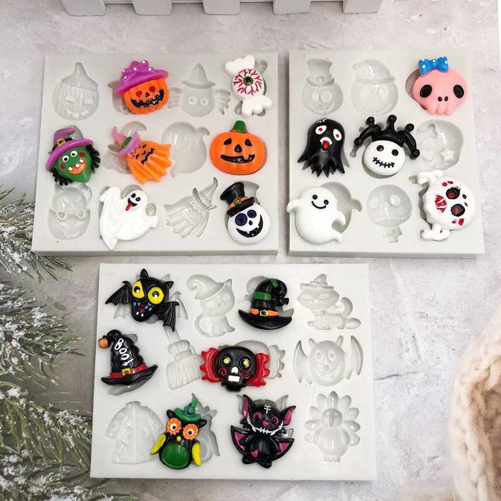 Moldes de silicona para decoración de velas de postre de Halloween, bate de calabaza, búho, fantasma, bruja, para manualidades, fondant, galletas,