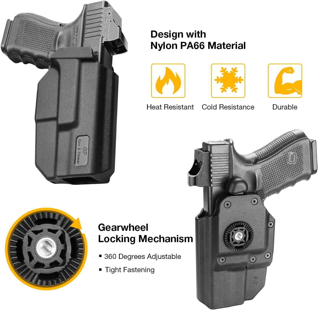 Funda G19, funda OWB compatible con Glock 19 19X 32 45 (Gen 3 4 5), Glock 23 (Gen 3 4), funda de transporte exterior de cintura con retención de