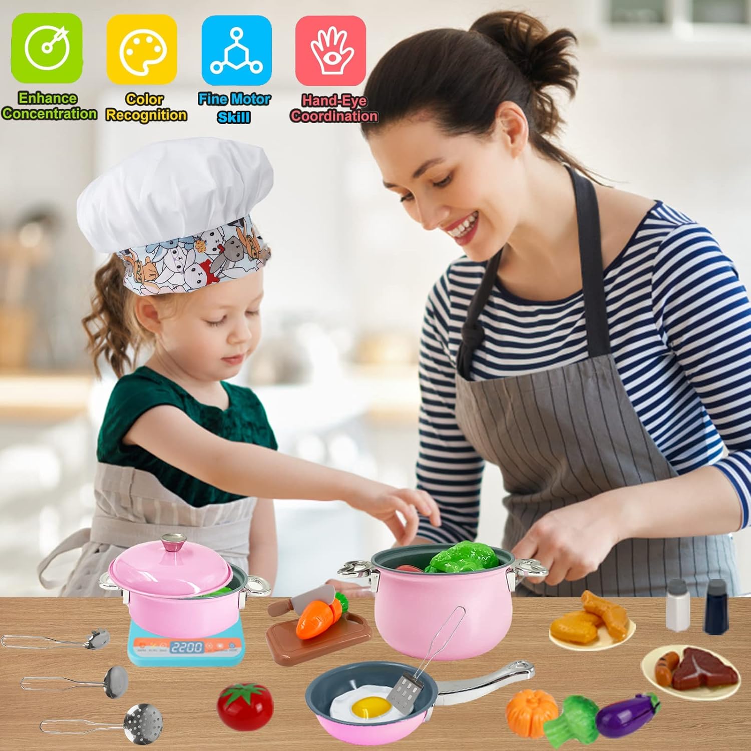 Accesorios de juguete de cocina para niños, regalos de cumpleaños, juguetes para edades de 3, 4, 5, 6 a 8 años, juego de accesorios de cocina para